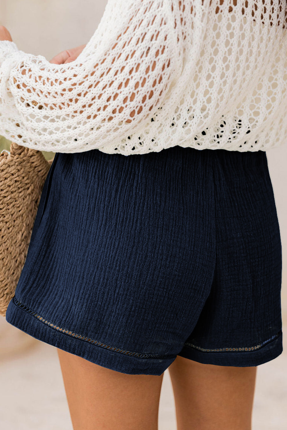 Blue Cotton Gauze Paperbag Shorts