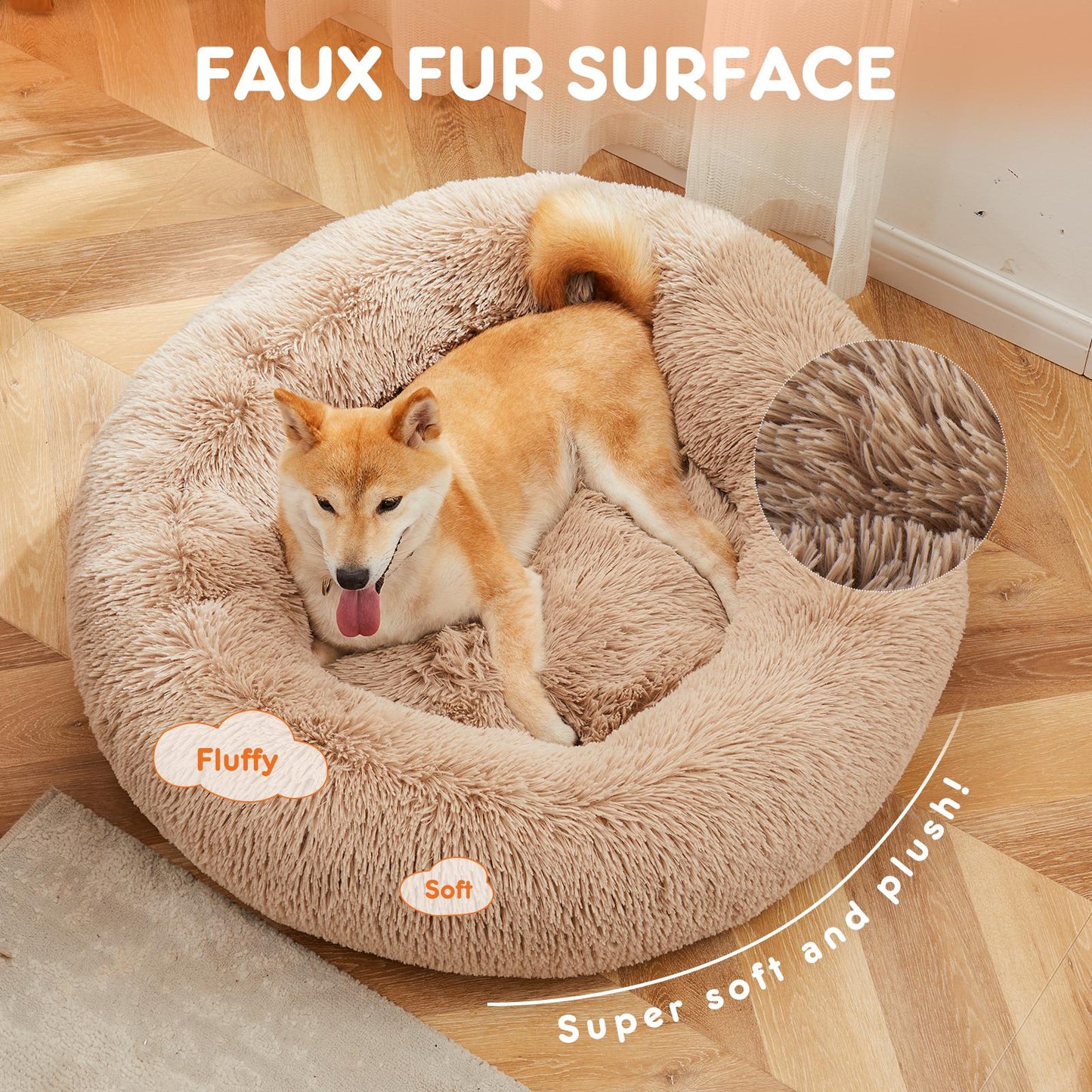 Medium Brown Anti-Slip Fluffy Plush Faux Fur Pet Bed