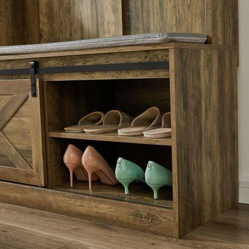 Brown Coat Rack w/ Shoe Cabinet Storage