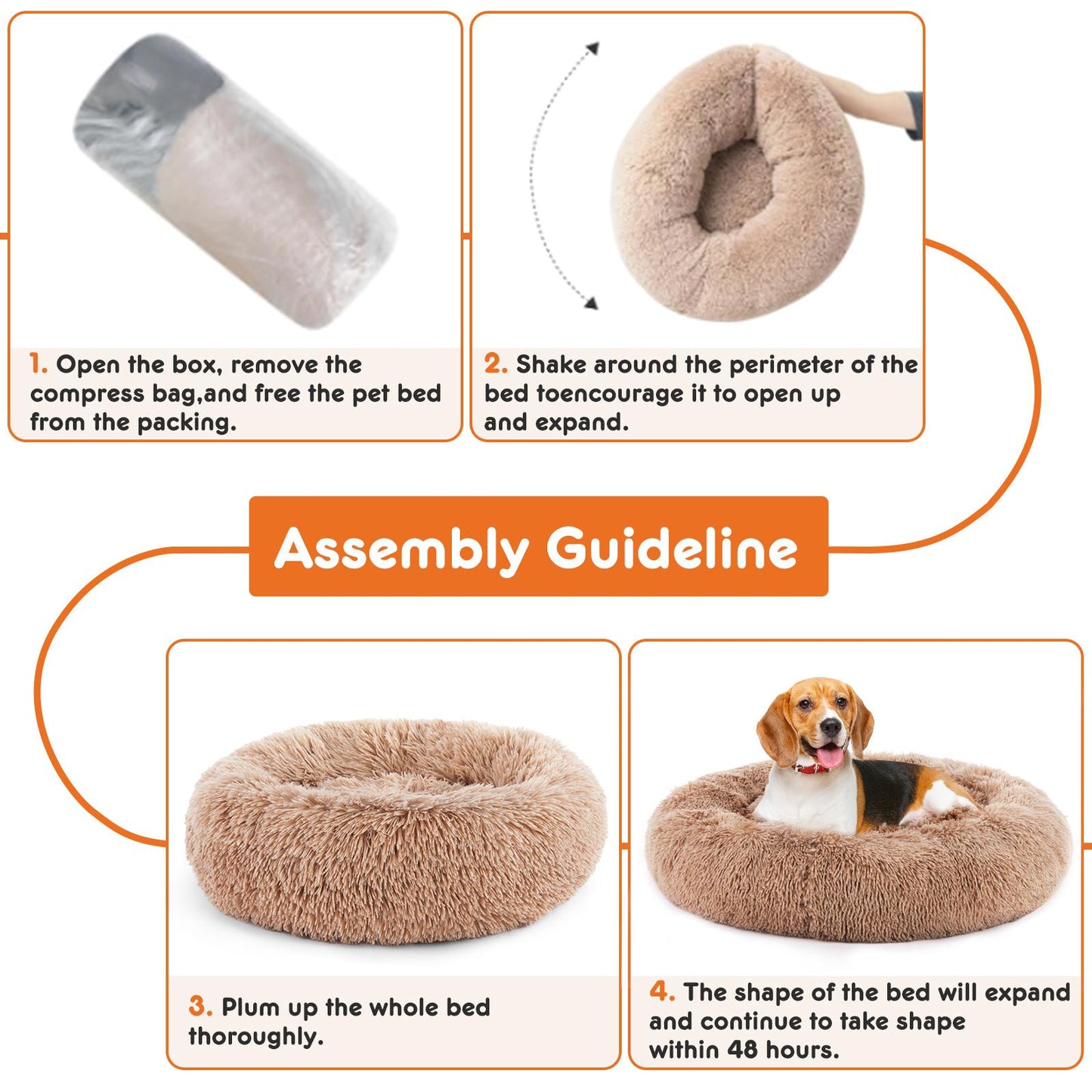 Medium Brown Anti-Slip Fluffy Plush Faux Fur Pet Bed