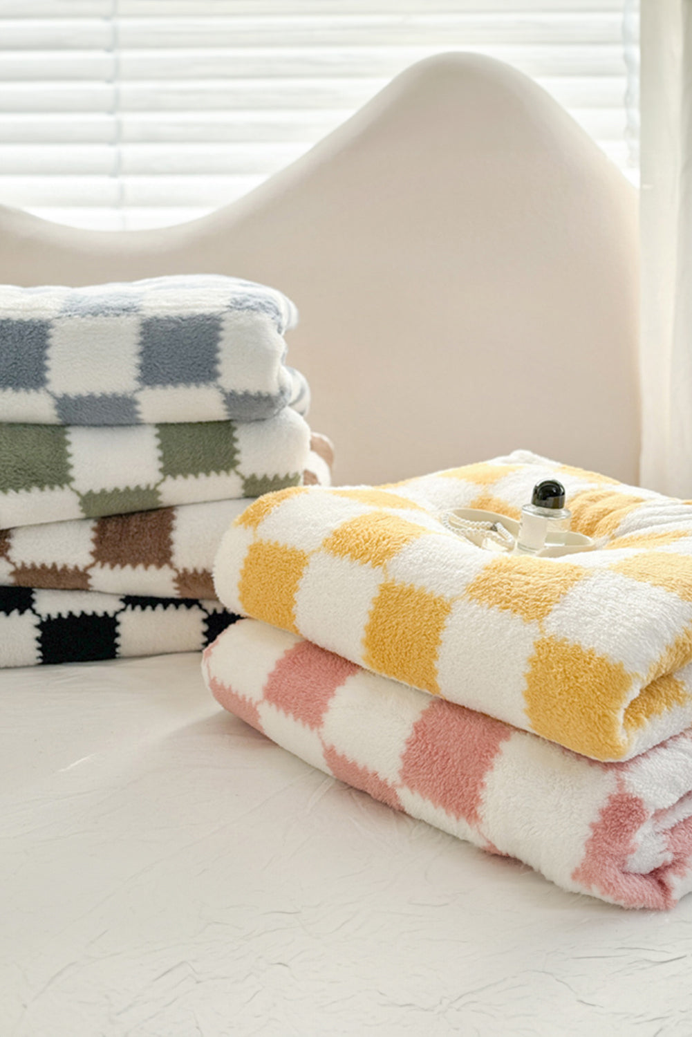 Pink Checkered Fluffy Coral Fleece Blanket