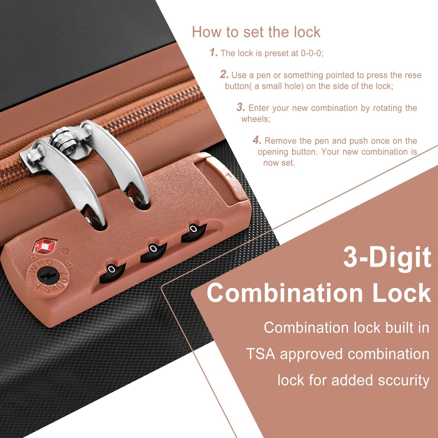 3 Piece Black Luggage Set w/TSA Lock