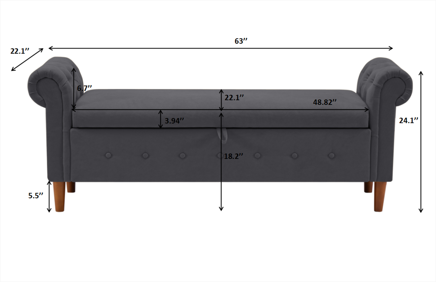 Dark Grey Large Storage Sofa Bench