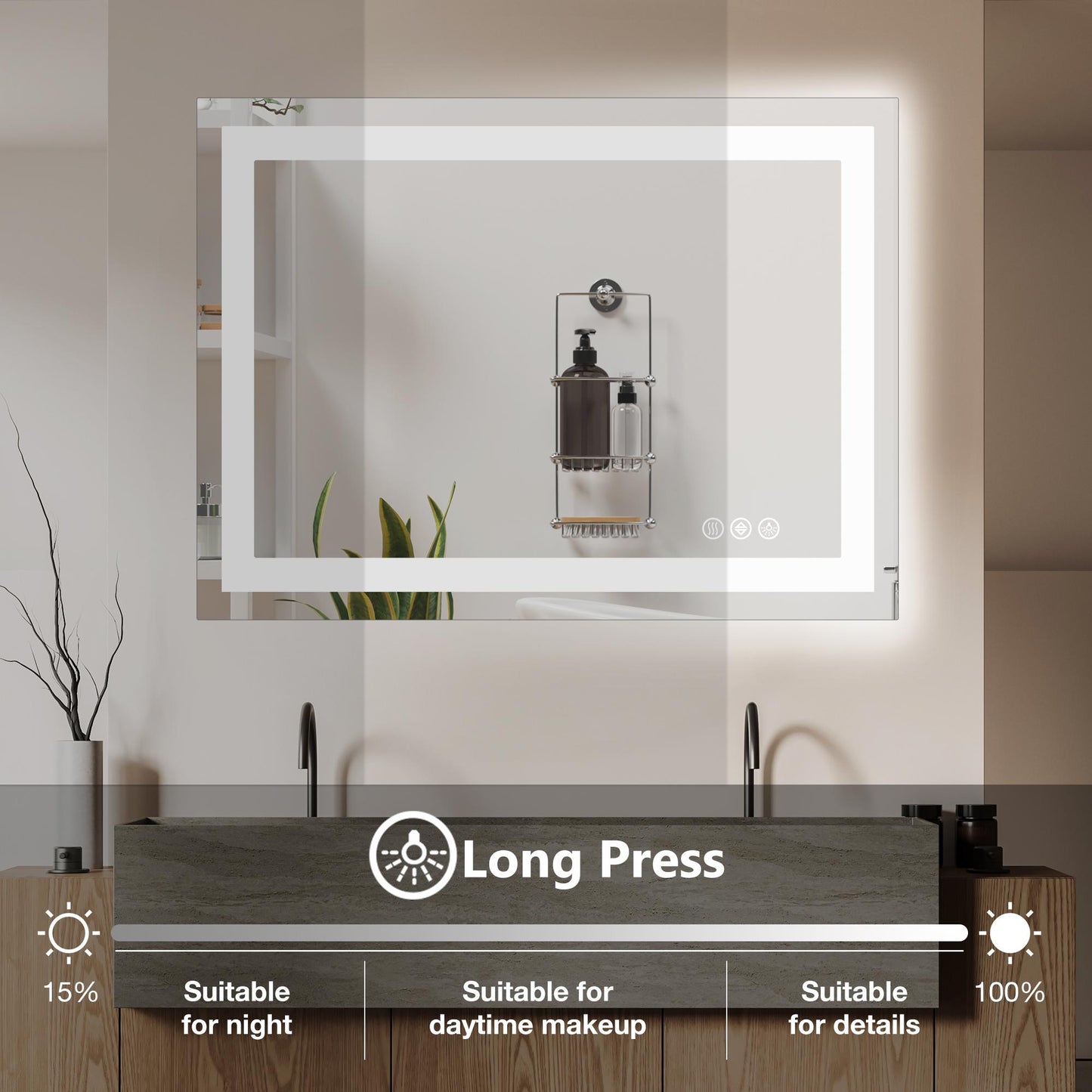 24"x36" Anti-fog LED Bathroom Mirror w/ Dual Light Source & Three Lighting Modes