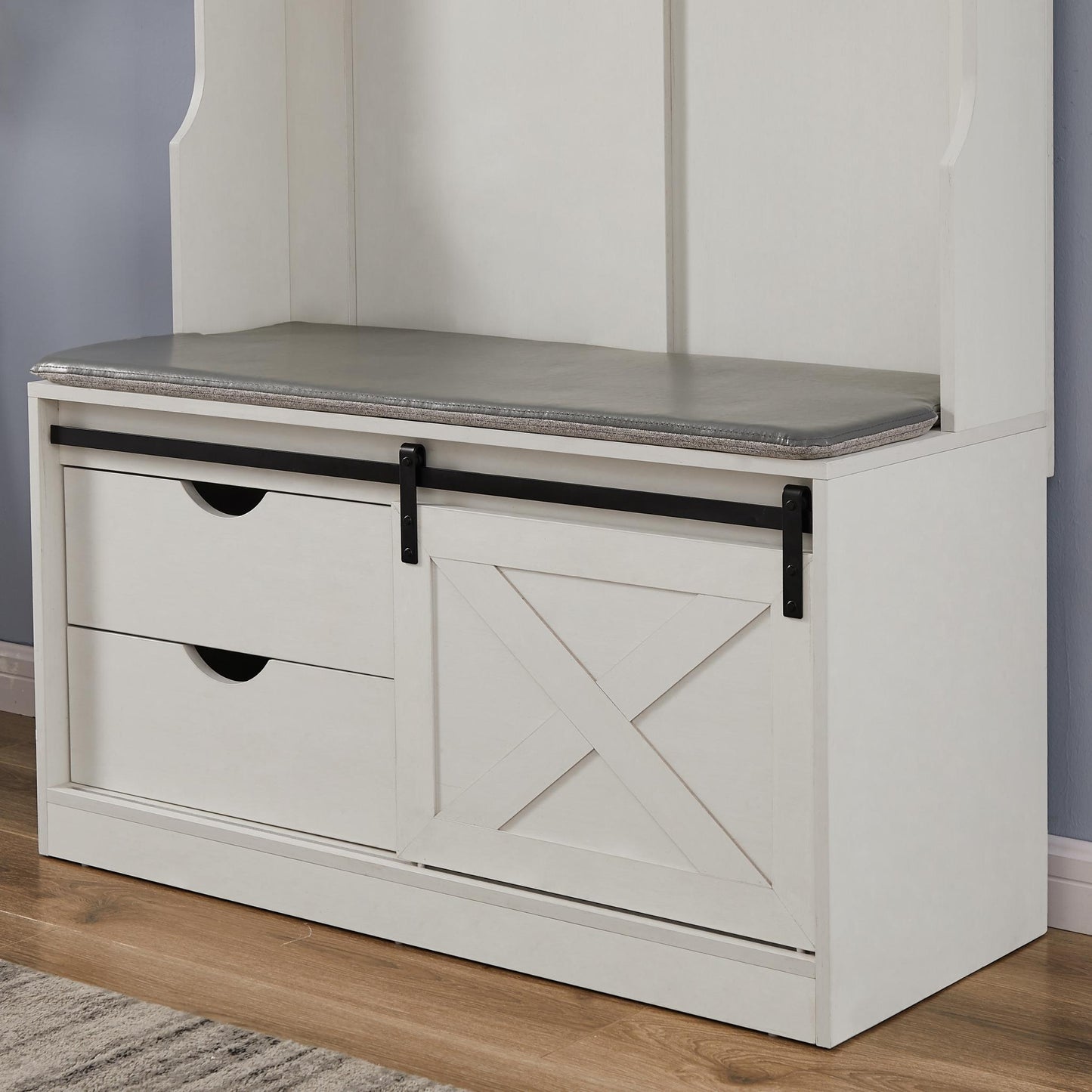White Coat Rack w/ Shoe Cabinet Storage