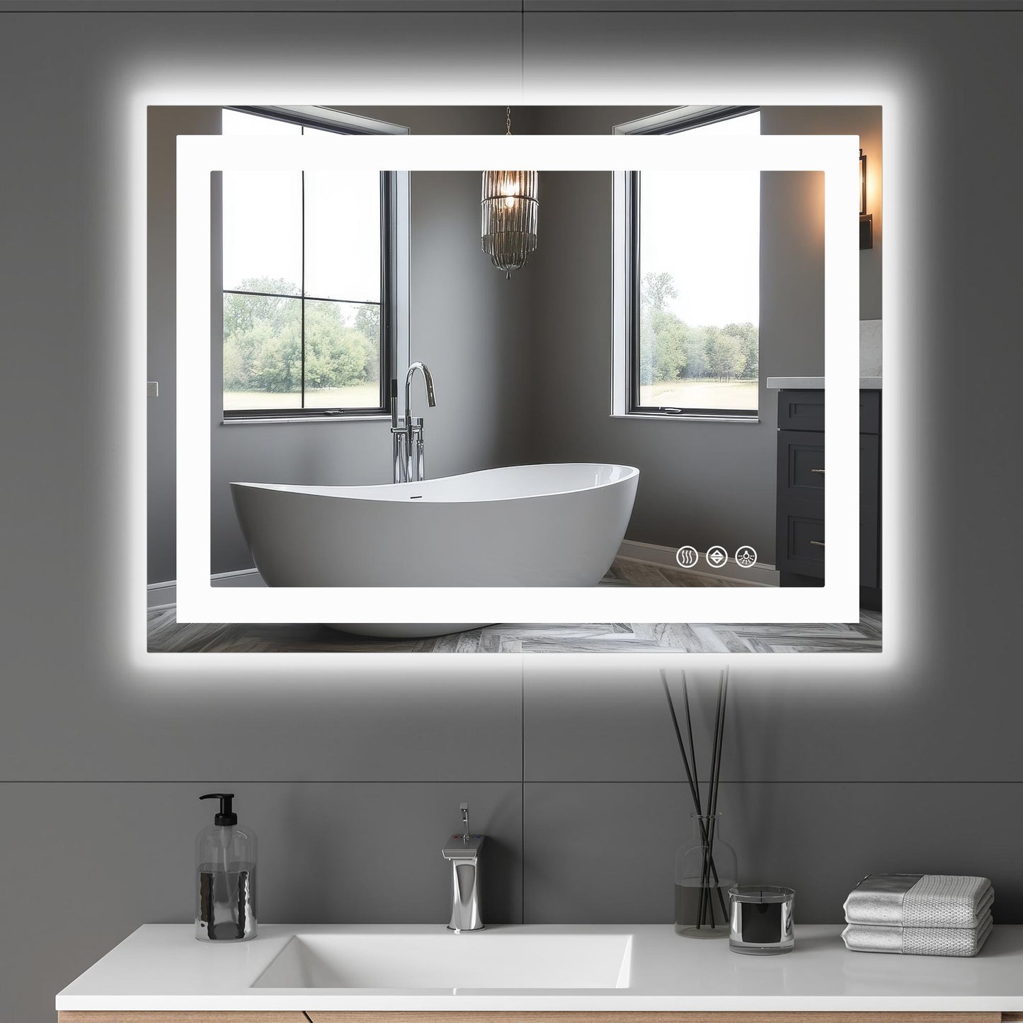 20"x28" Anti-fog LED Bathroom Mirror w/ Dual Light Source & Three Lighting Modes