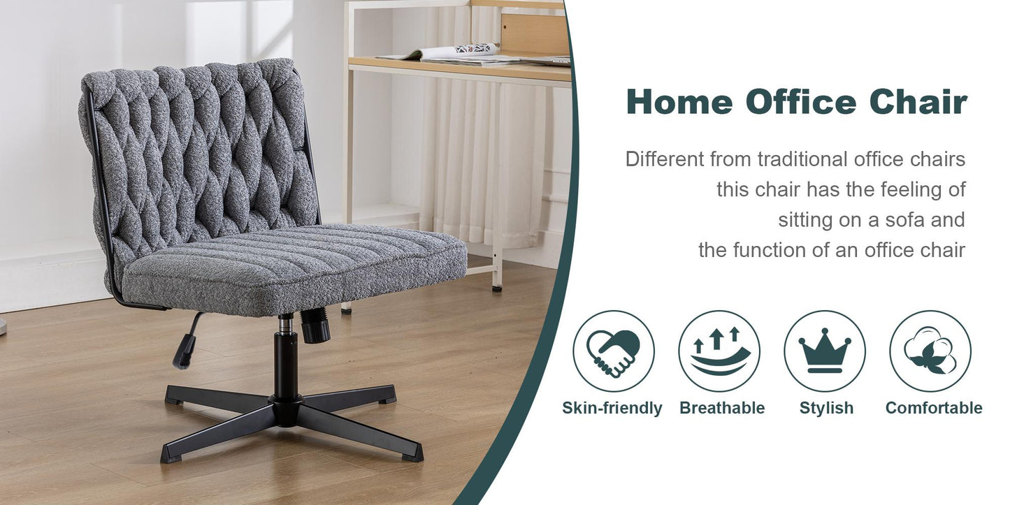 Grey Wide Ergonomic Armless Office Chair w/ No Wheels