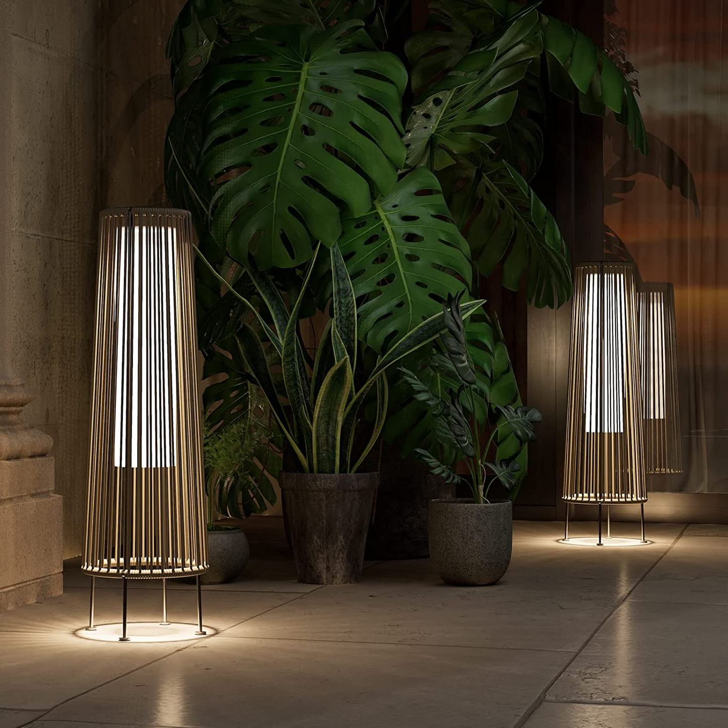 2-Pack Brown Outdoor Wicker Floor Solar Lamps