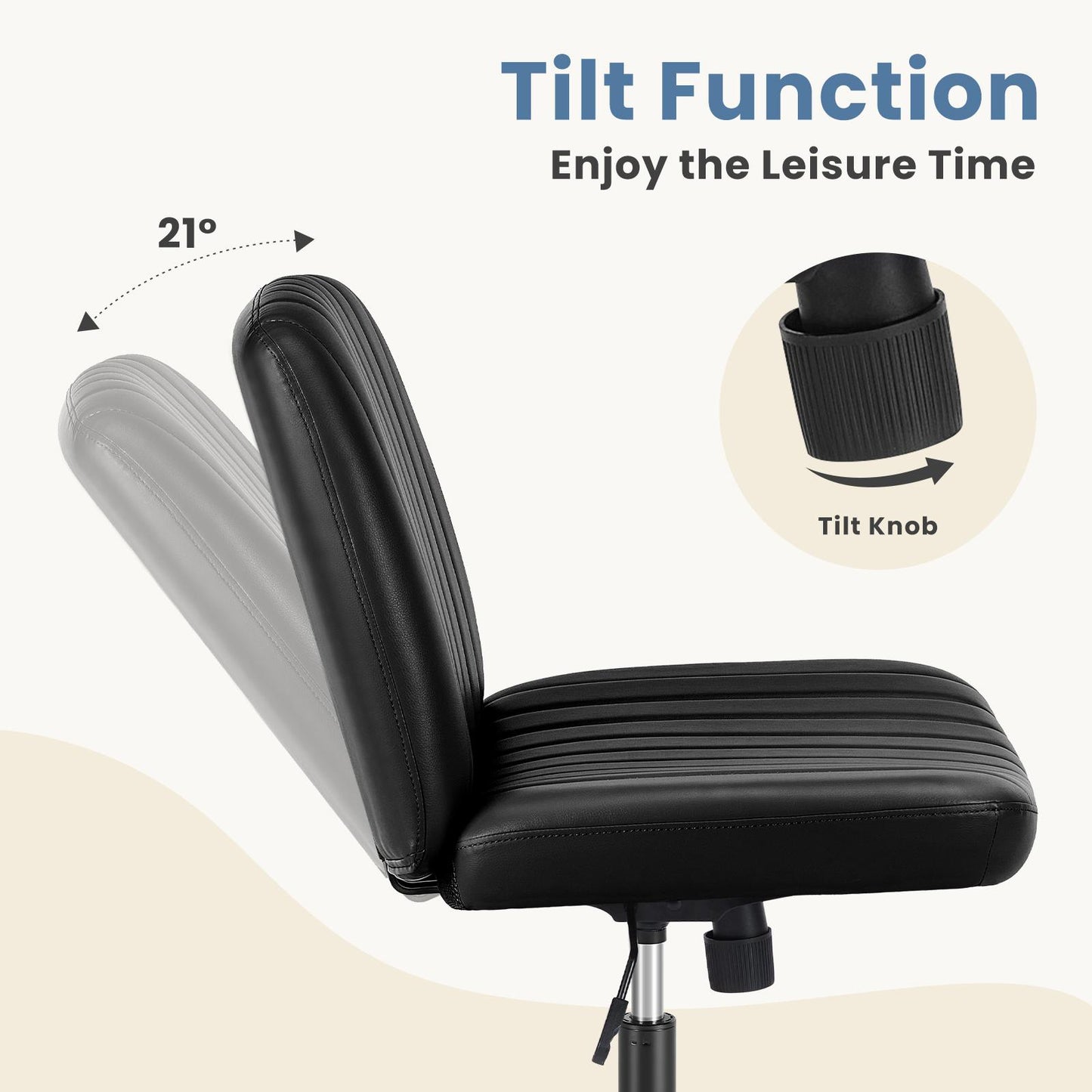 Black Leather Wide Armless Swivel Home Office Chair