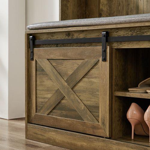 Brown Coat Rack w/ Shoe Cabinet Storage
