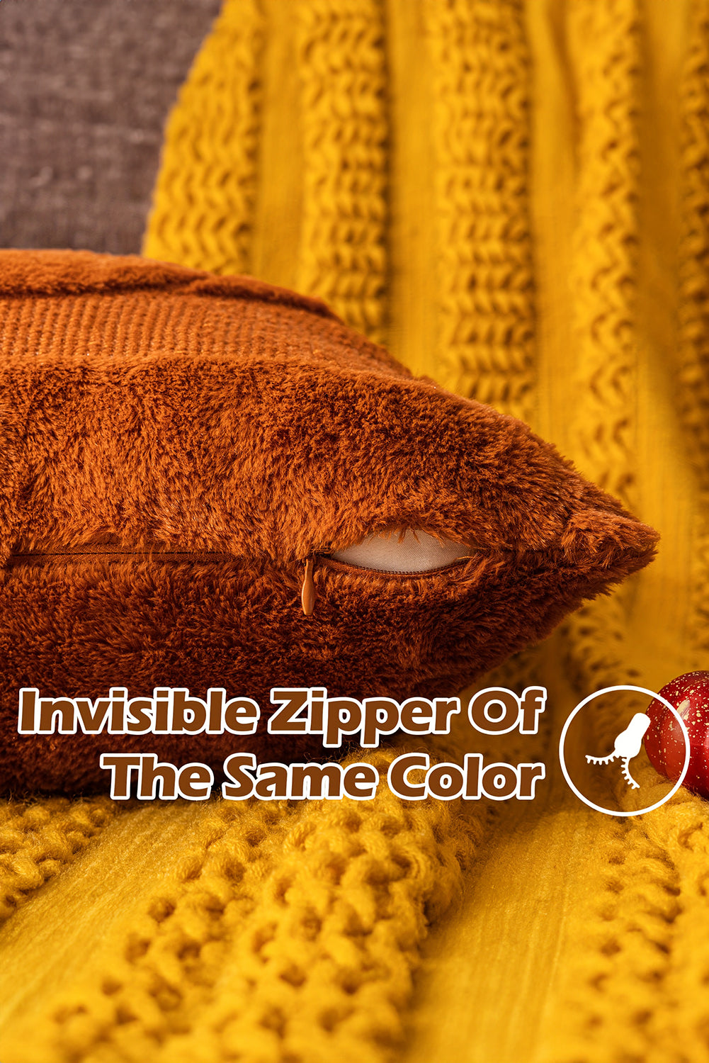 Orange Plush Textured Pumpkin Pillowcase