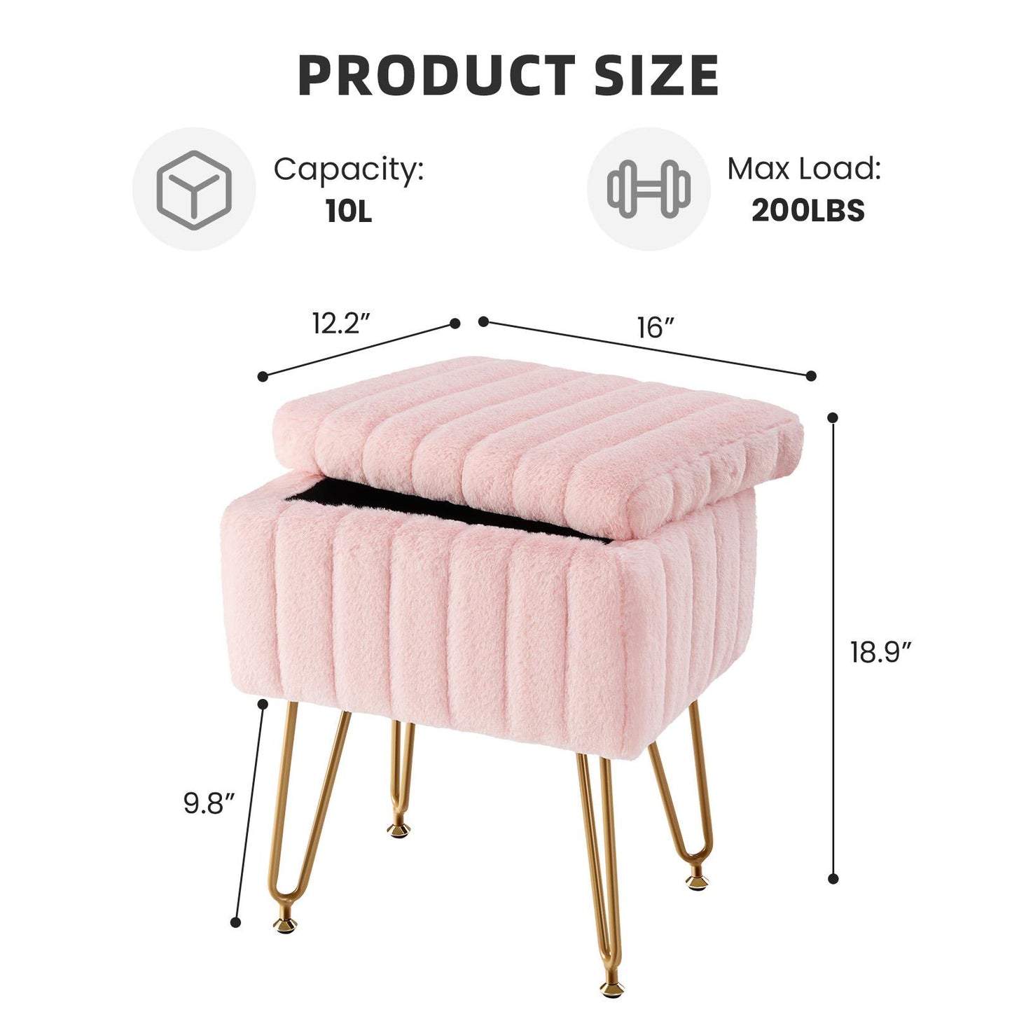 Pink Faux Fur Vanity Stool Chair w/ Storage