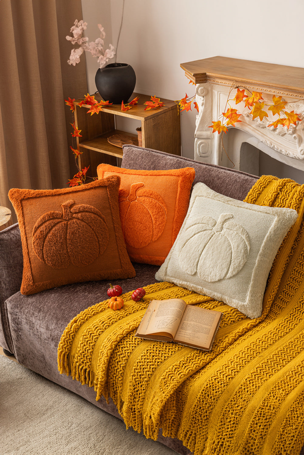 Orange Plush Textured Pumpkin Pillowcase