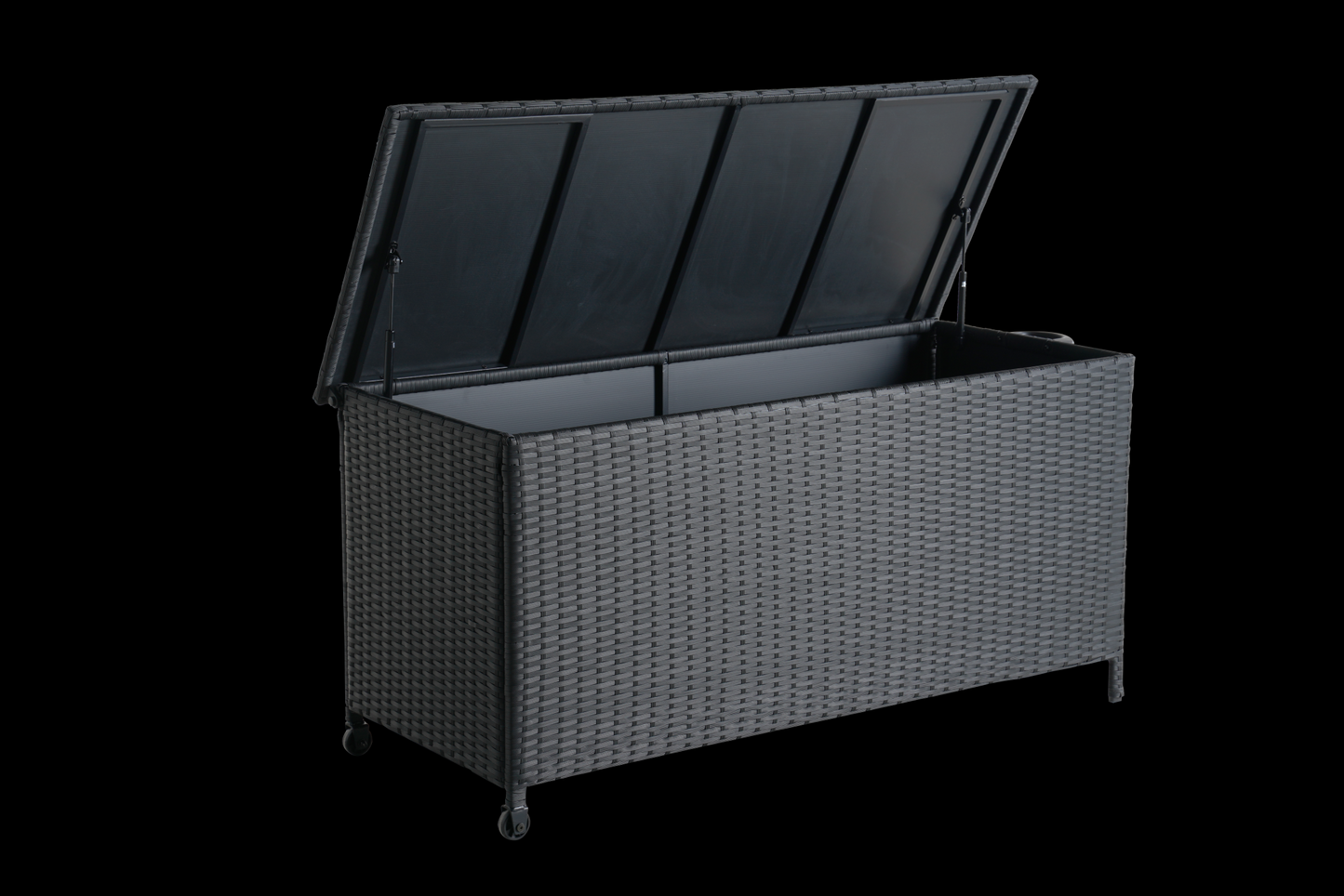 Black Iron Rattan Storage Bench