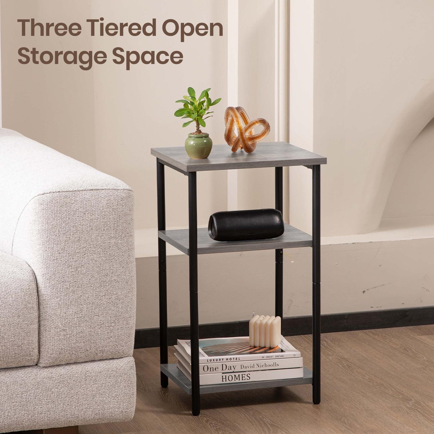 Set of 2 Grey Small Bedside Storage Table