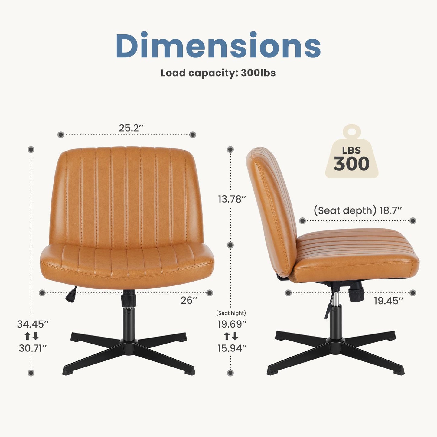 Brown Leather Wide Armless Swivel Home Office Chair