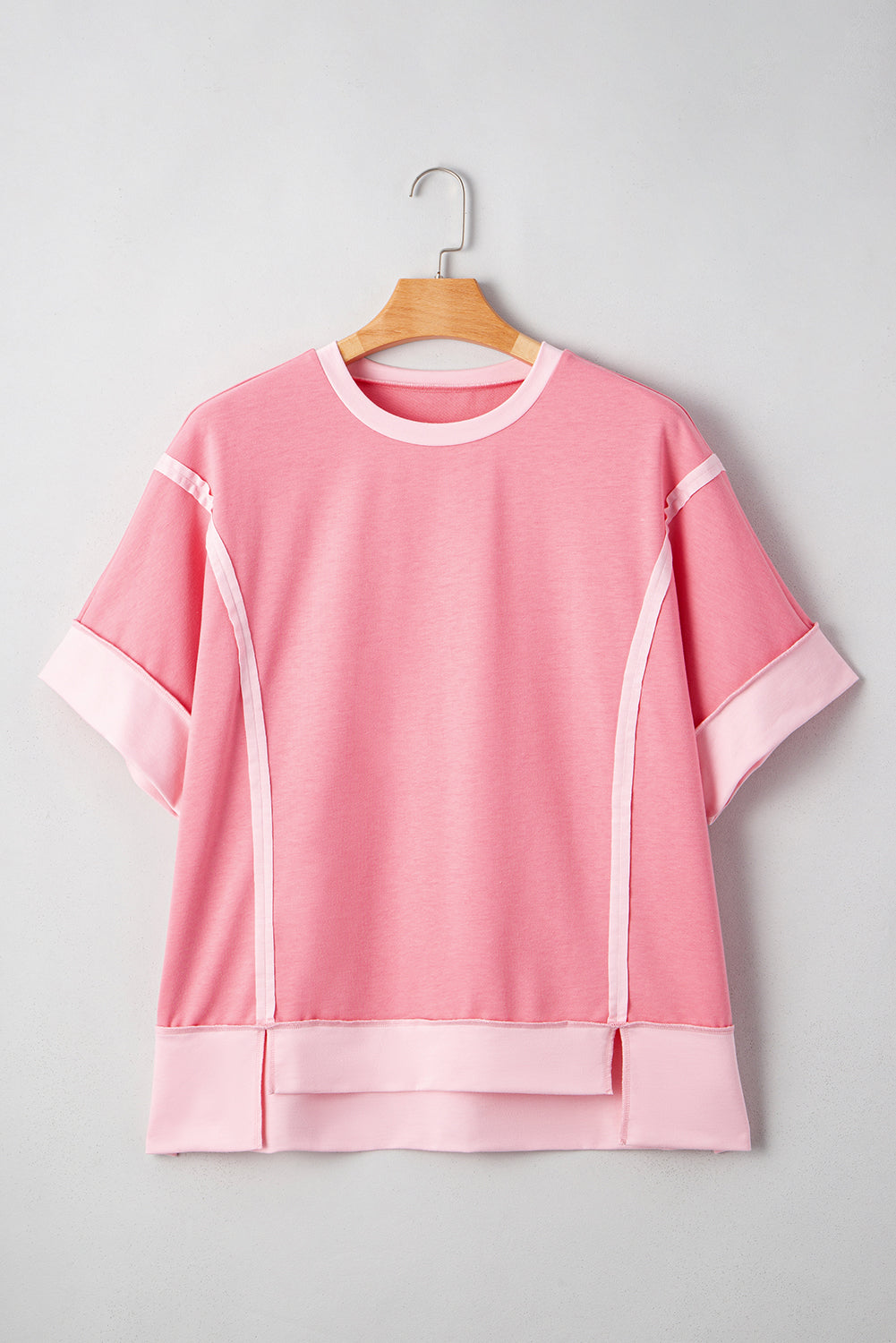 Peach Blossom Two Tones Patchwork Half Sleeve Plus Size T Shirt