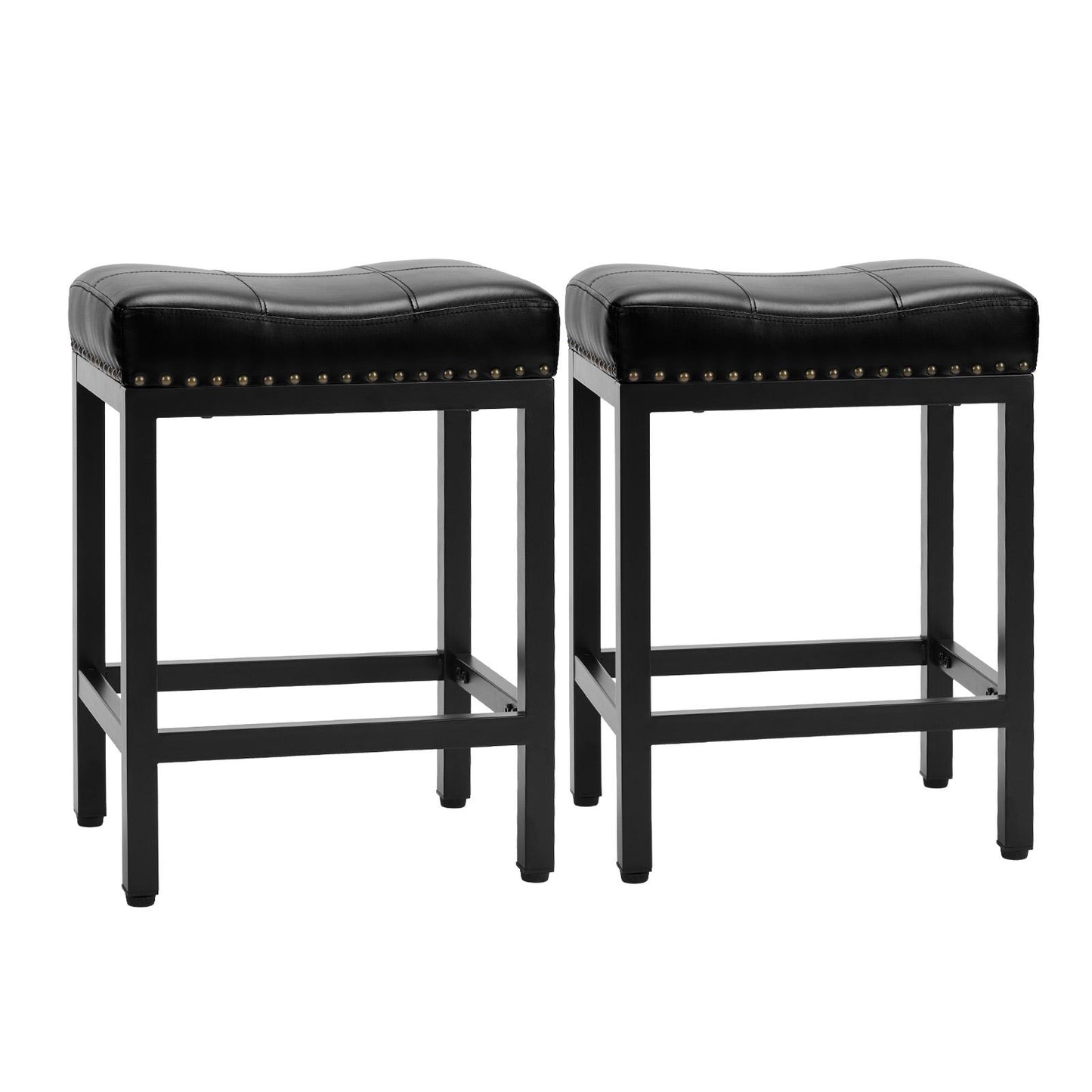 Set of 2 Black Saddle Bar Stool Kitchen Stools