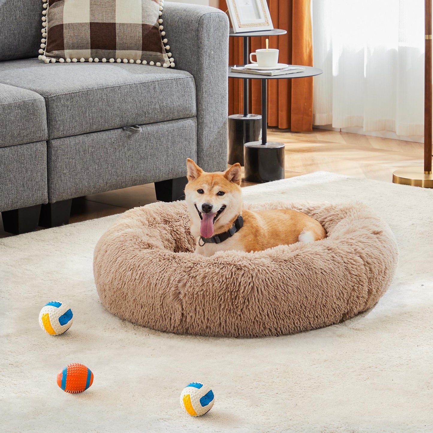 Medium Brown Anti-Slip Fluffy Plush Faux Fur Pet Bed