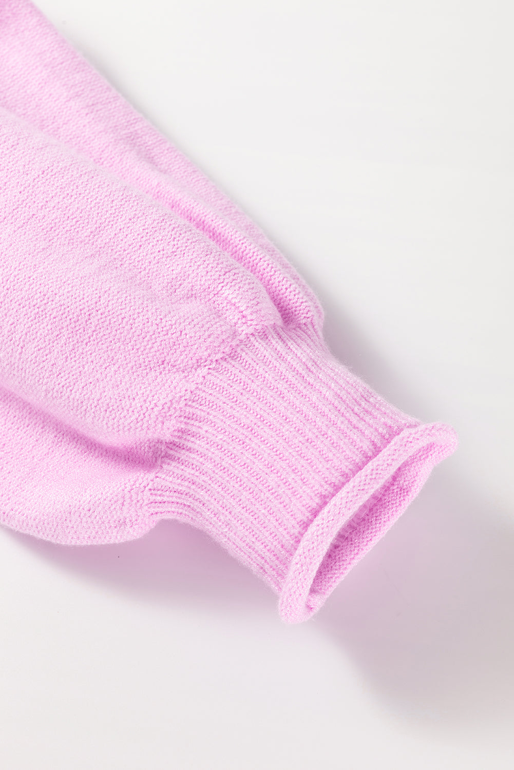 Pink Roll Hem Ribbed Detail Drop Shoulder Sweater