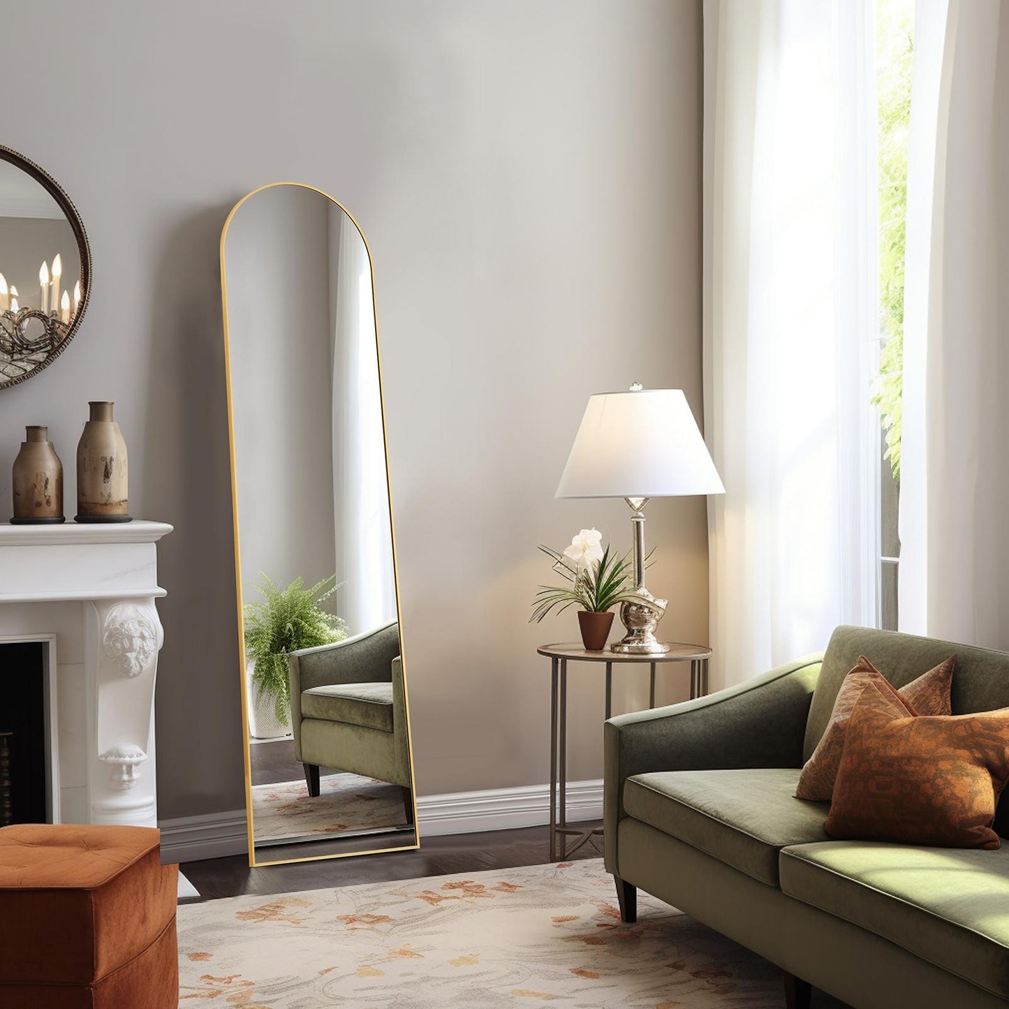 Gold Arched Full Length Floor Mirror 16"x59"