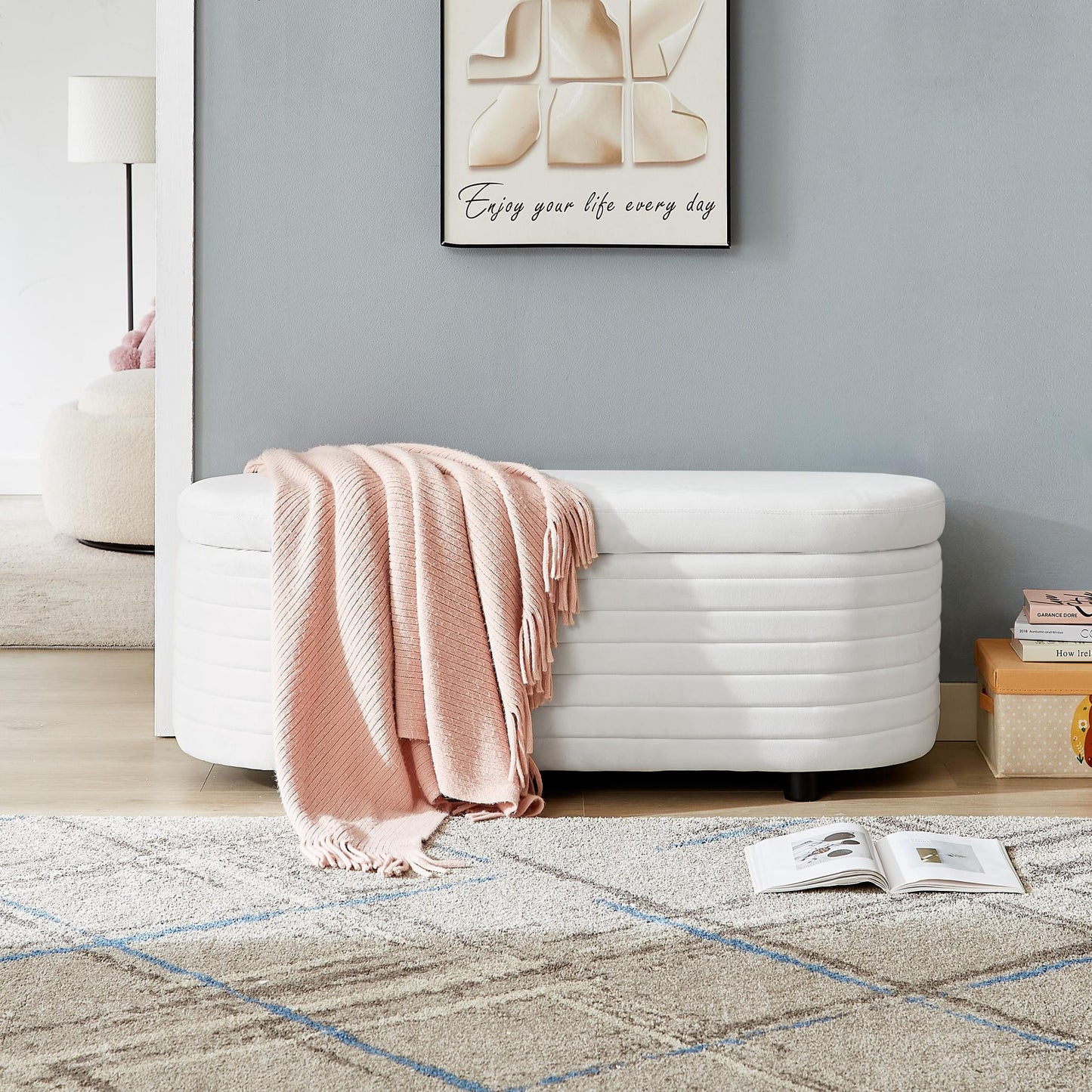 White Velvet Multi-Functional Storage Bench
