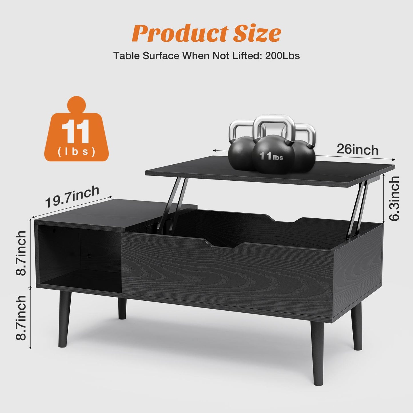 Black Lift Top Coffee Table w/ Hidden Storage Compartment