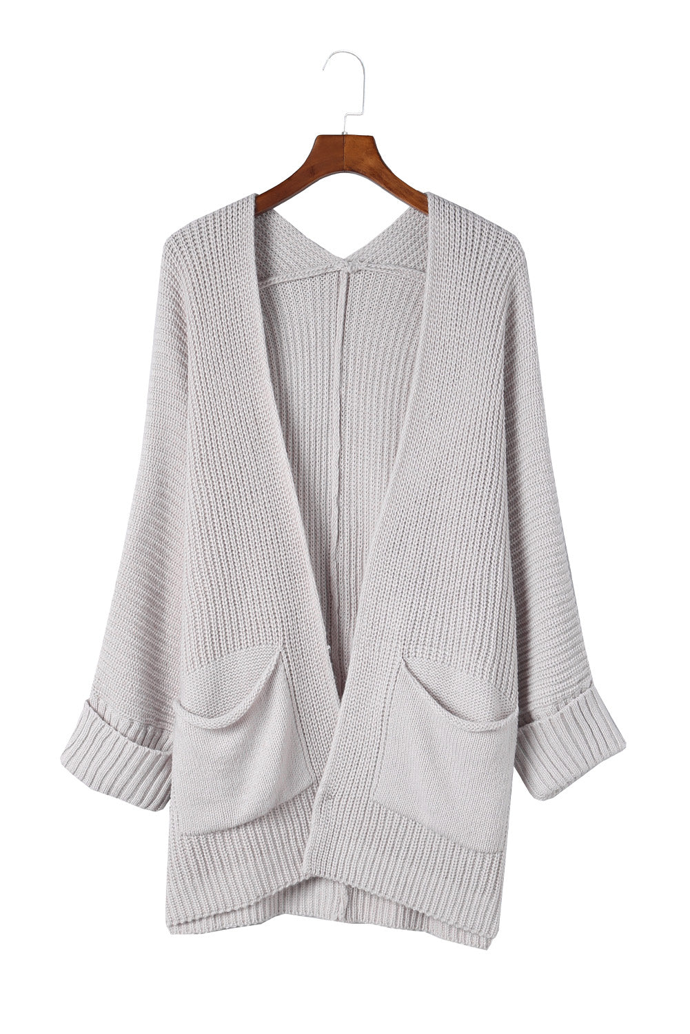 Gray Batwing Sleeve Pocket Oversized Cable Knit Cardigan - Cowaa