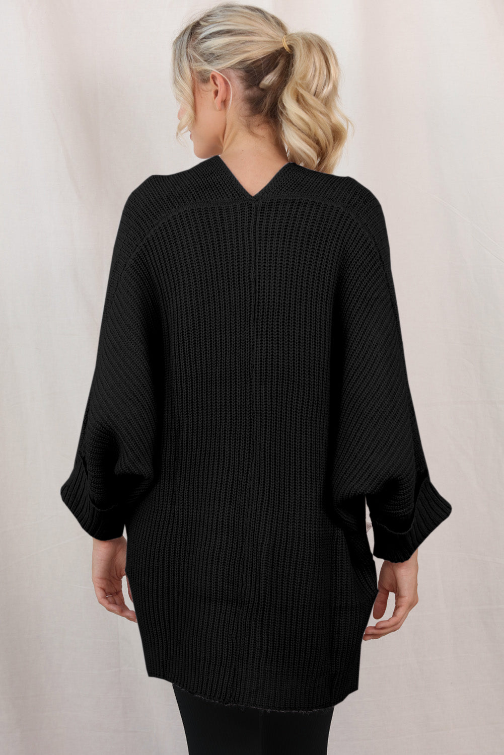 Gray Batwing Sleeve Pocket Oversized Cable Knit Cardigan - Cowaa