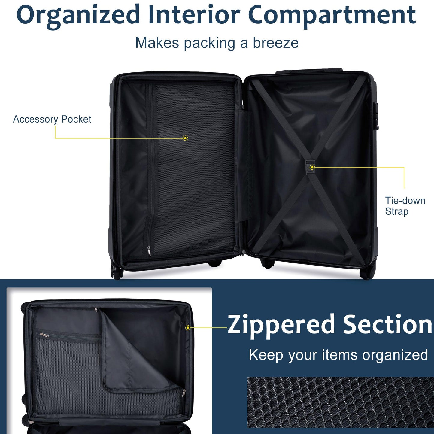 3 Piece Blue Luggage Set w/TSA Lock