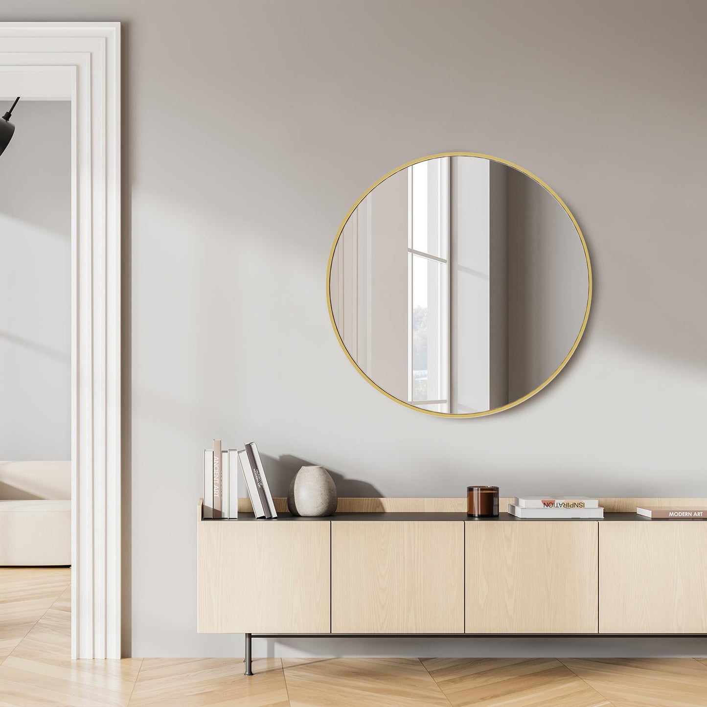 30" Gold Round Wall Mirror