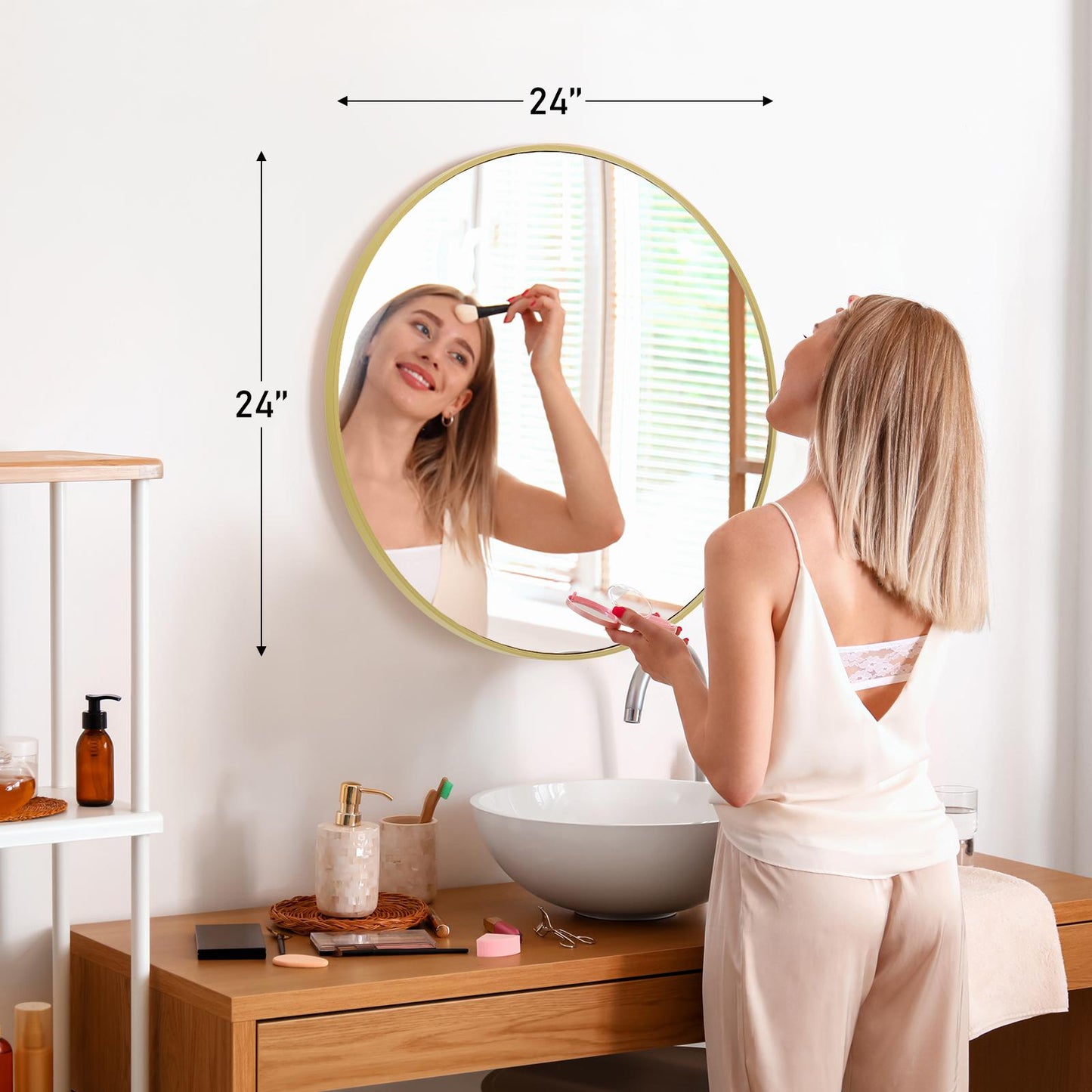 24" Gold Round Wall Mirror