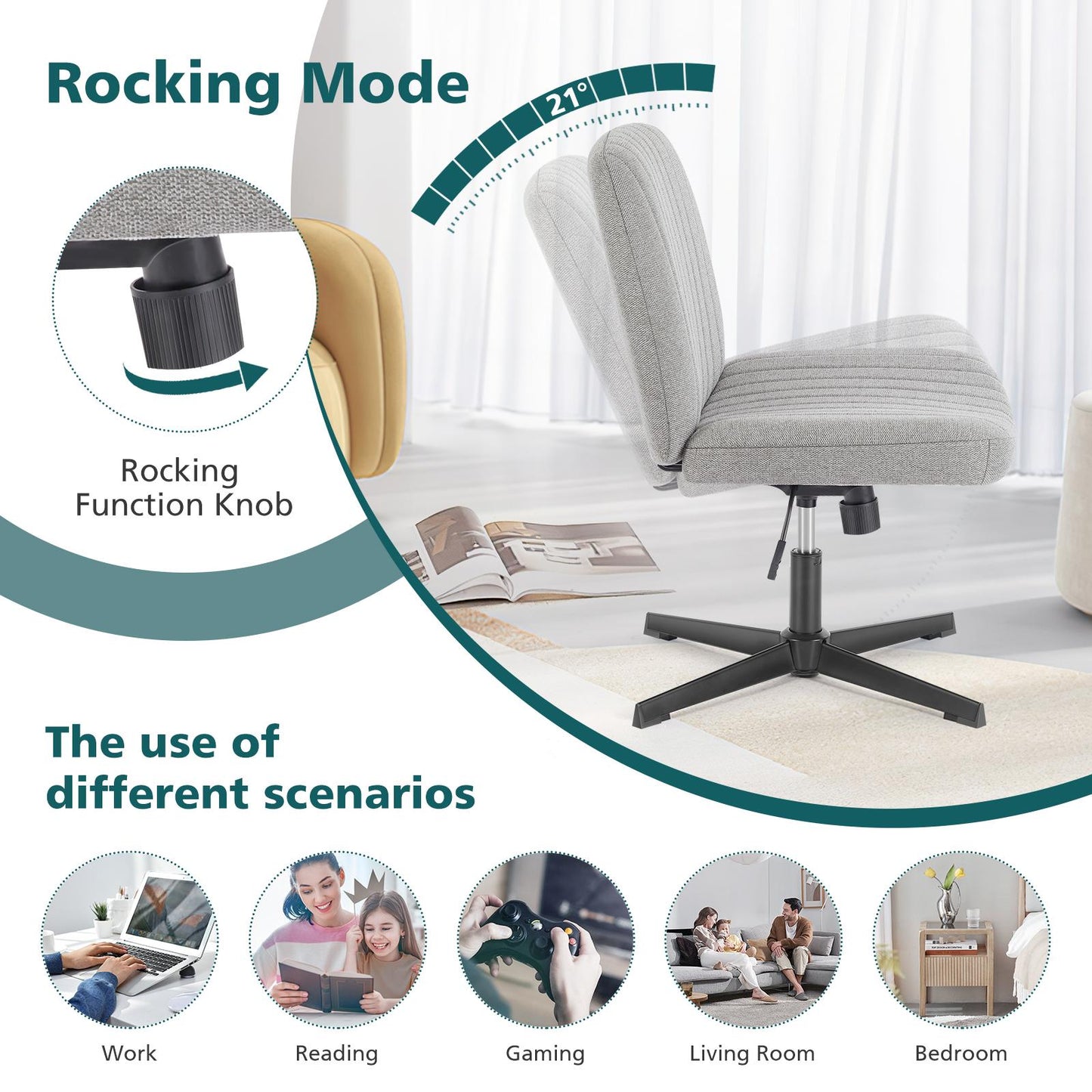 Grey Wide Armless Swivel Home Office Chair