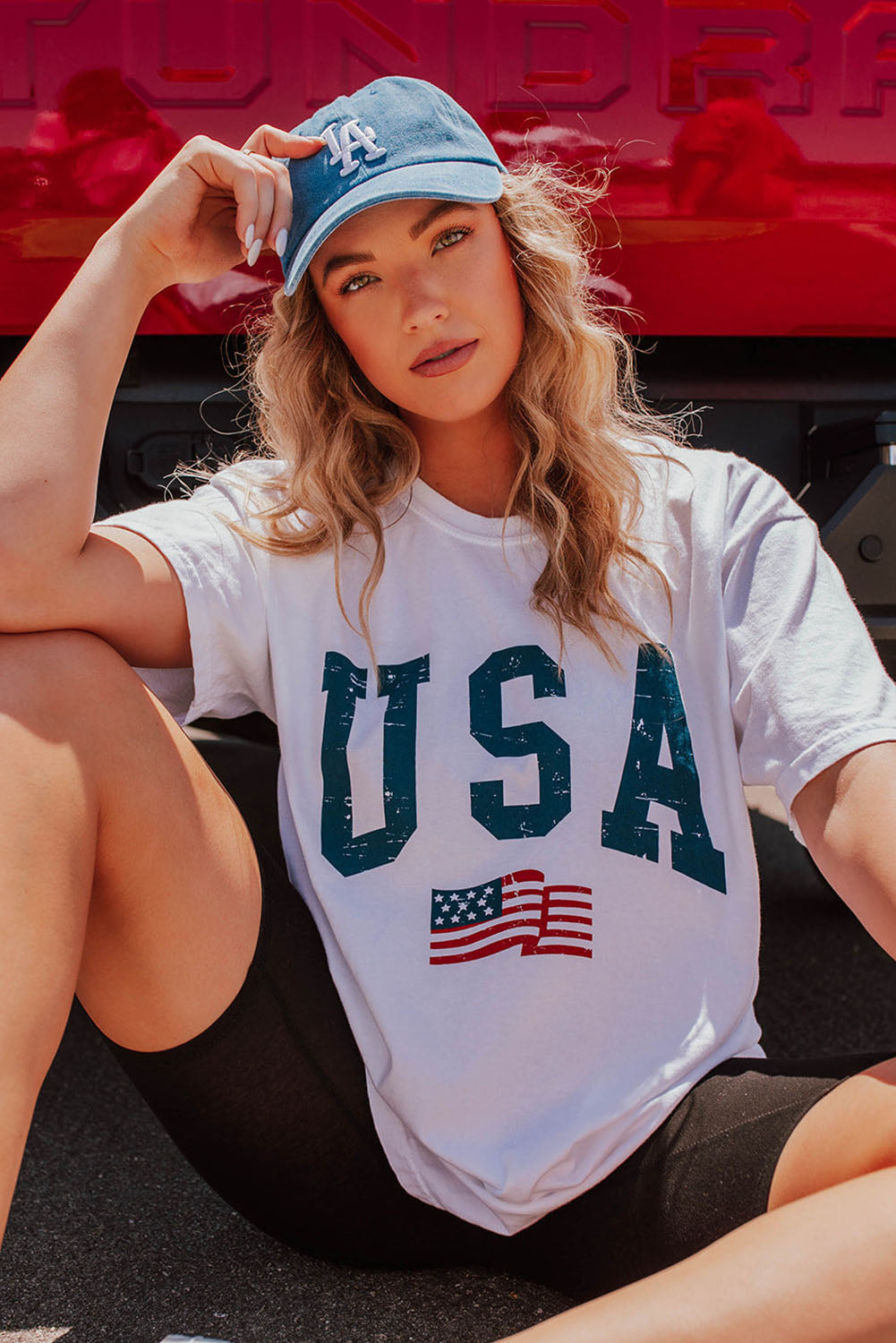 White USA Flag Patriotic Graphic Crew Neck Tee - Cowaa