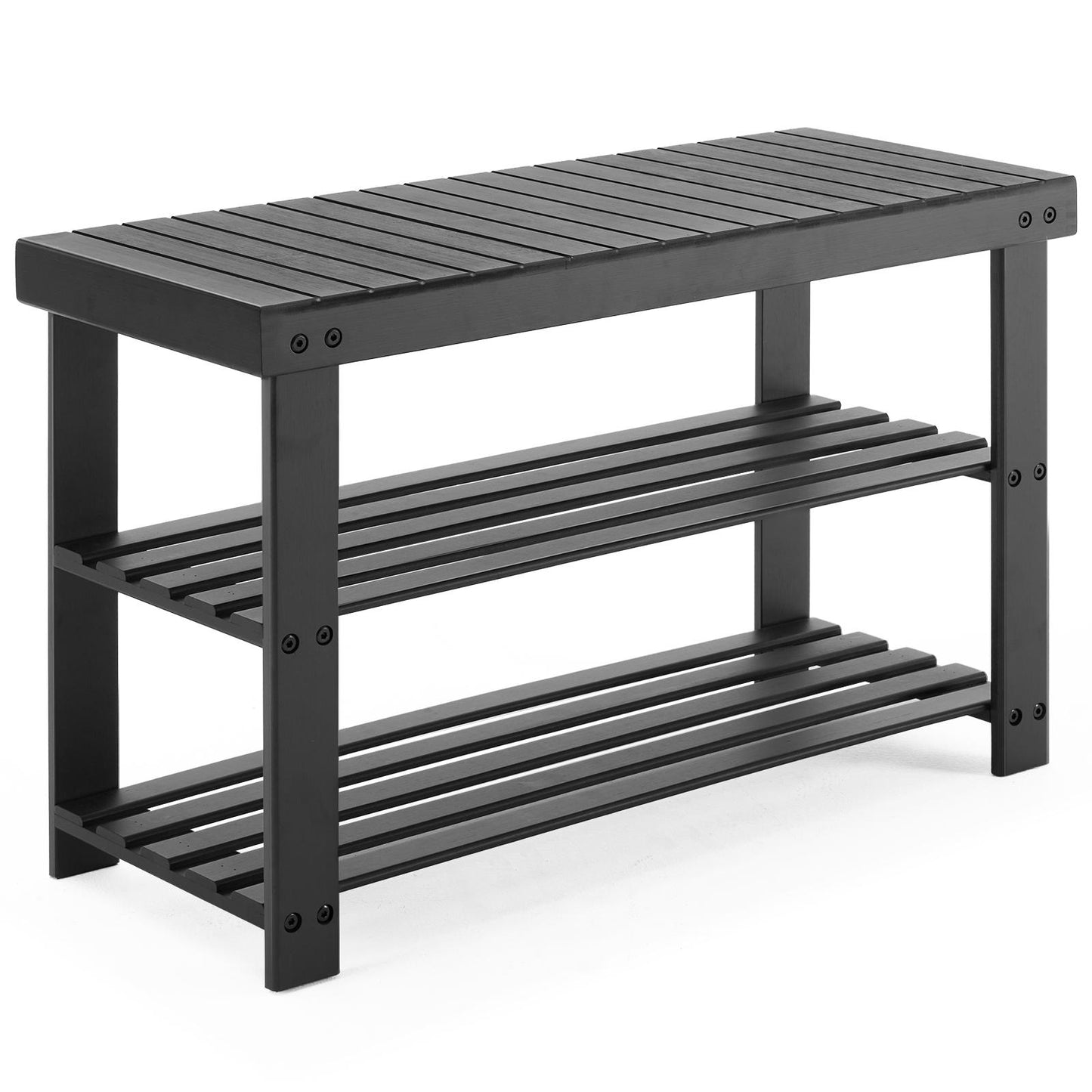 Black 3-Tier Bamboo Shoe Rack Bench