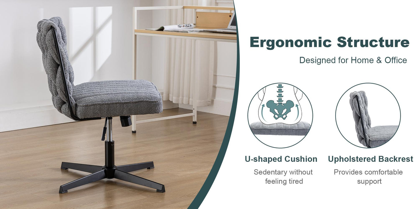 Grey Wide Ergonomic Armless Office Chair w/ No Wheels