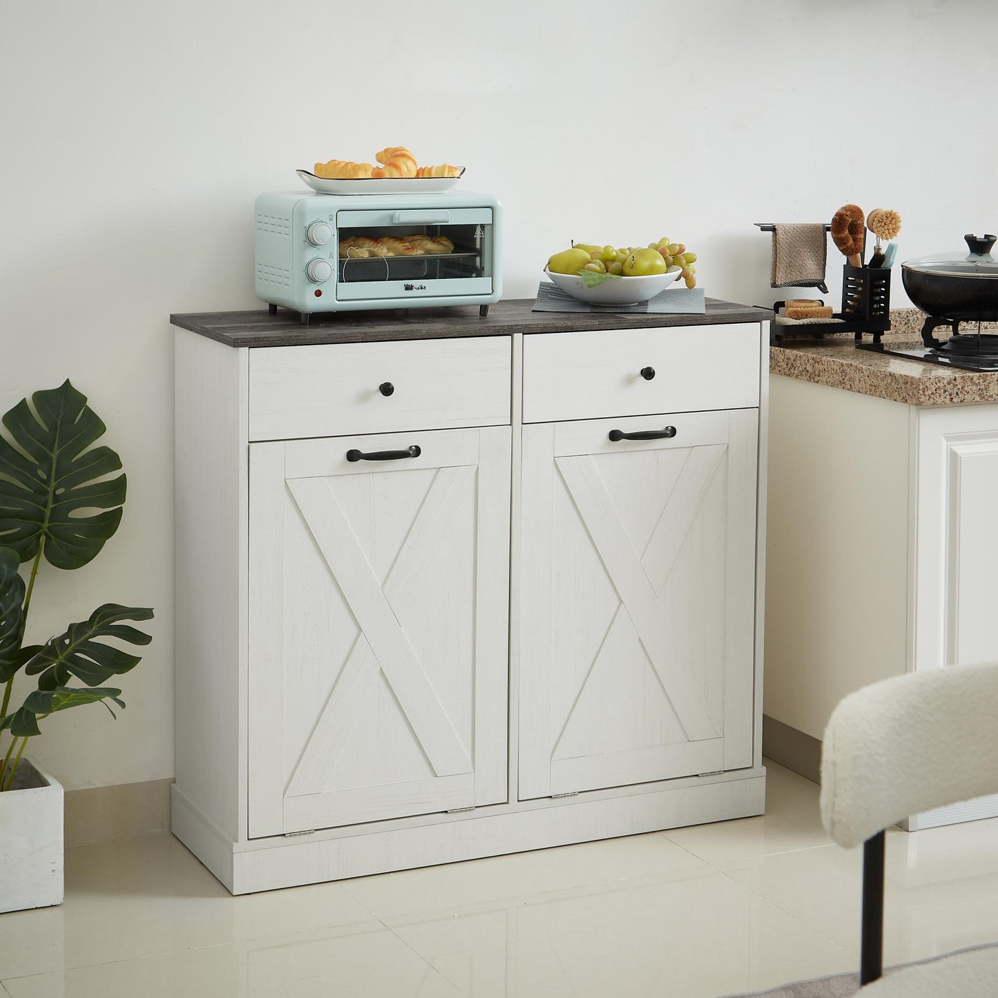 White Double Tilt Trash Can Cabinet