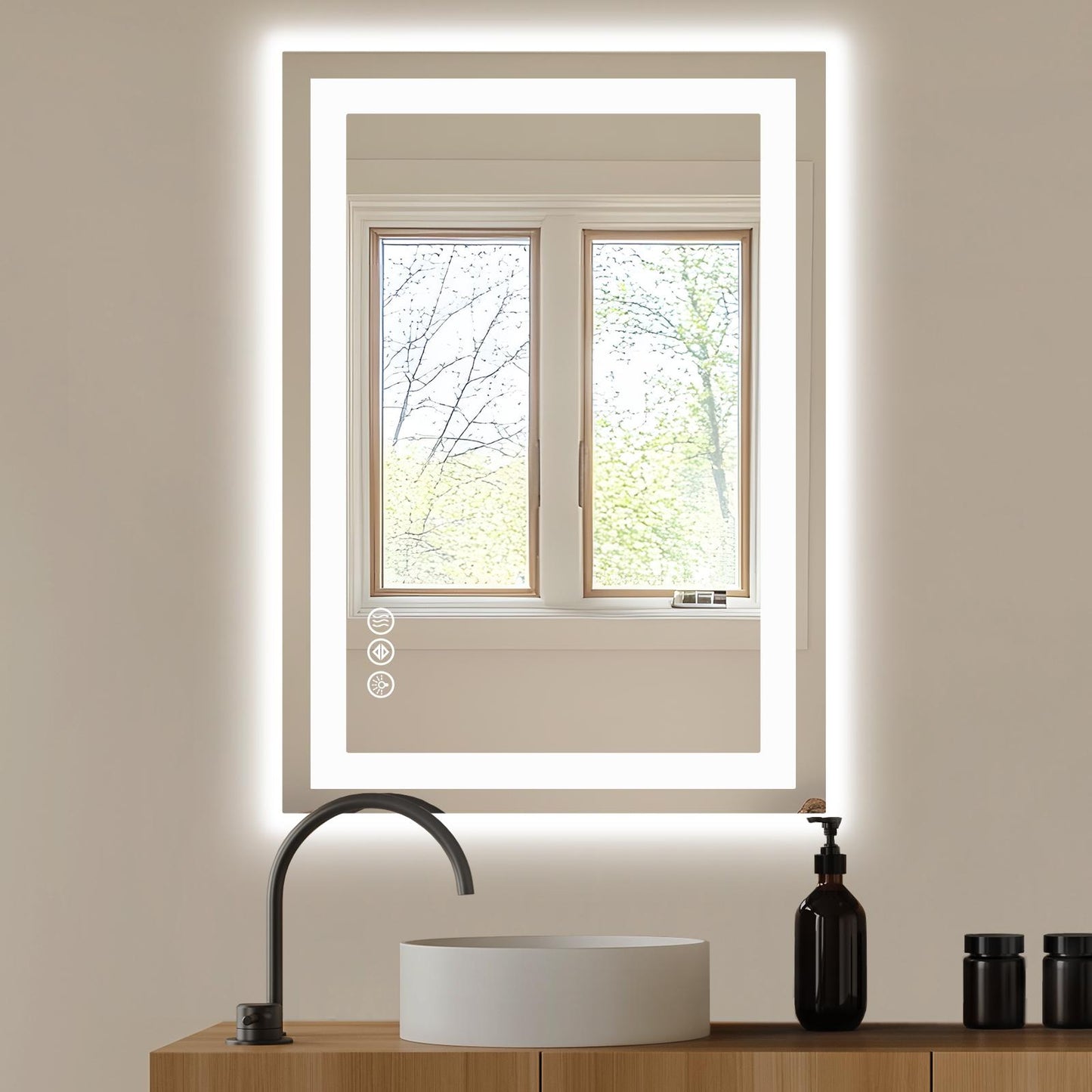 24"x32" Anti-fog LED Bathroom Mirror w/ Dual Light Source & Three Lighting Modes
