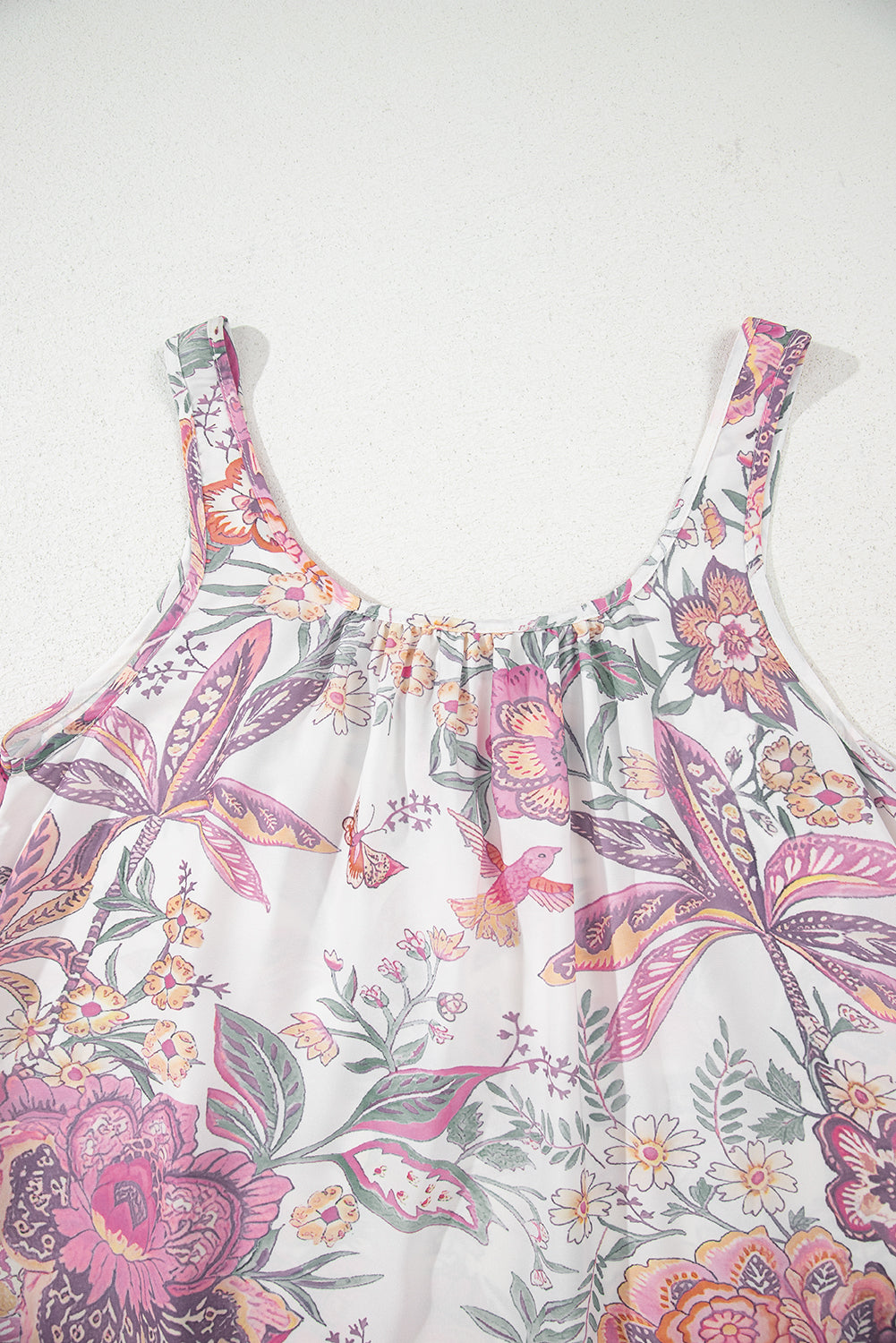 Multicolor Floral Print Fringed Tie U Neck Sleeveless Mini Dress
