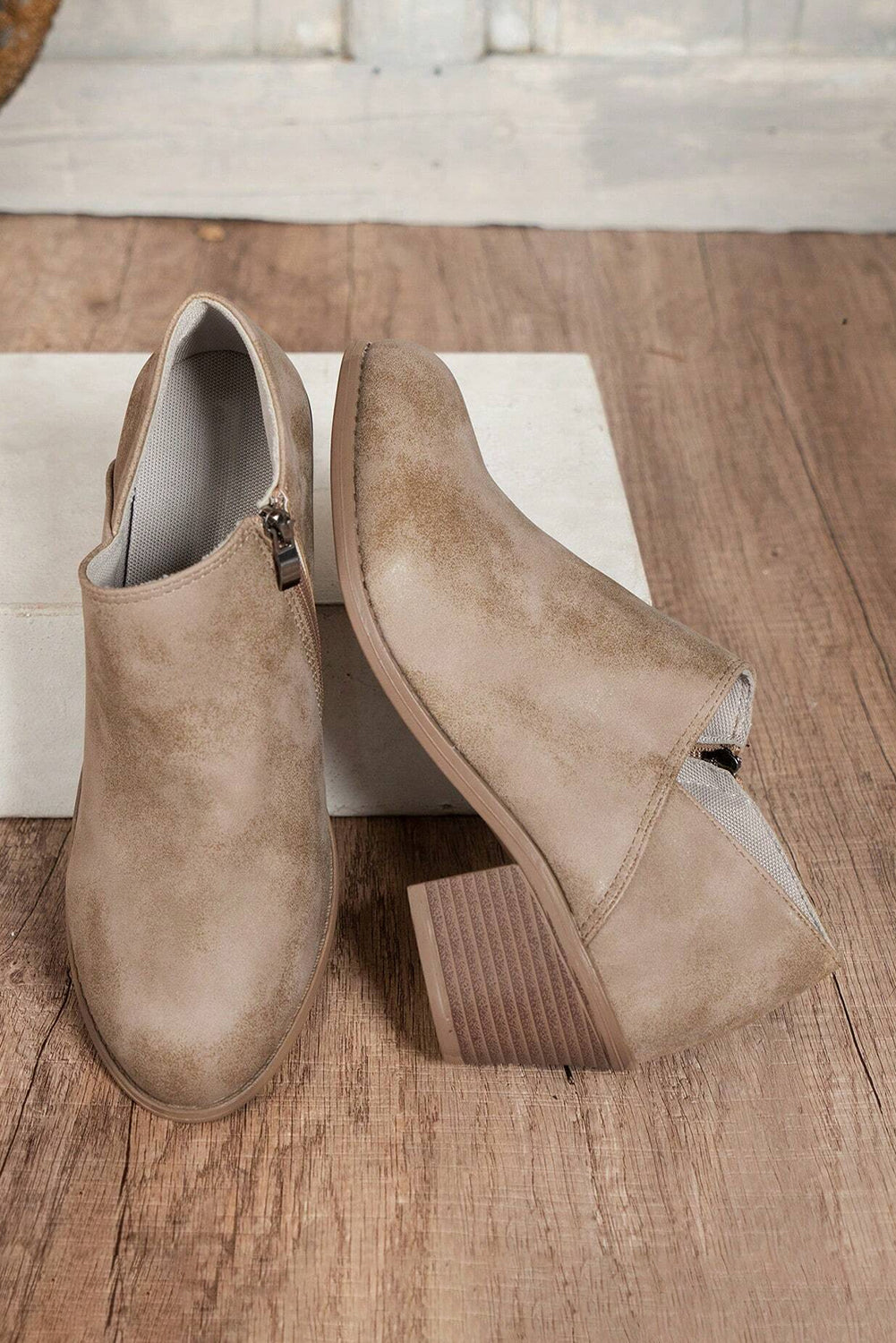 Taupe Tulip Opening Suede Ankle Boots
