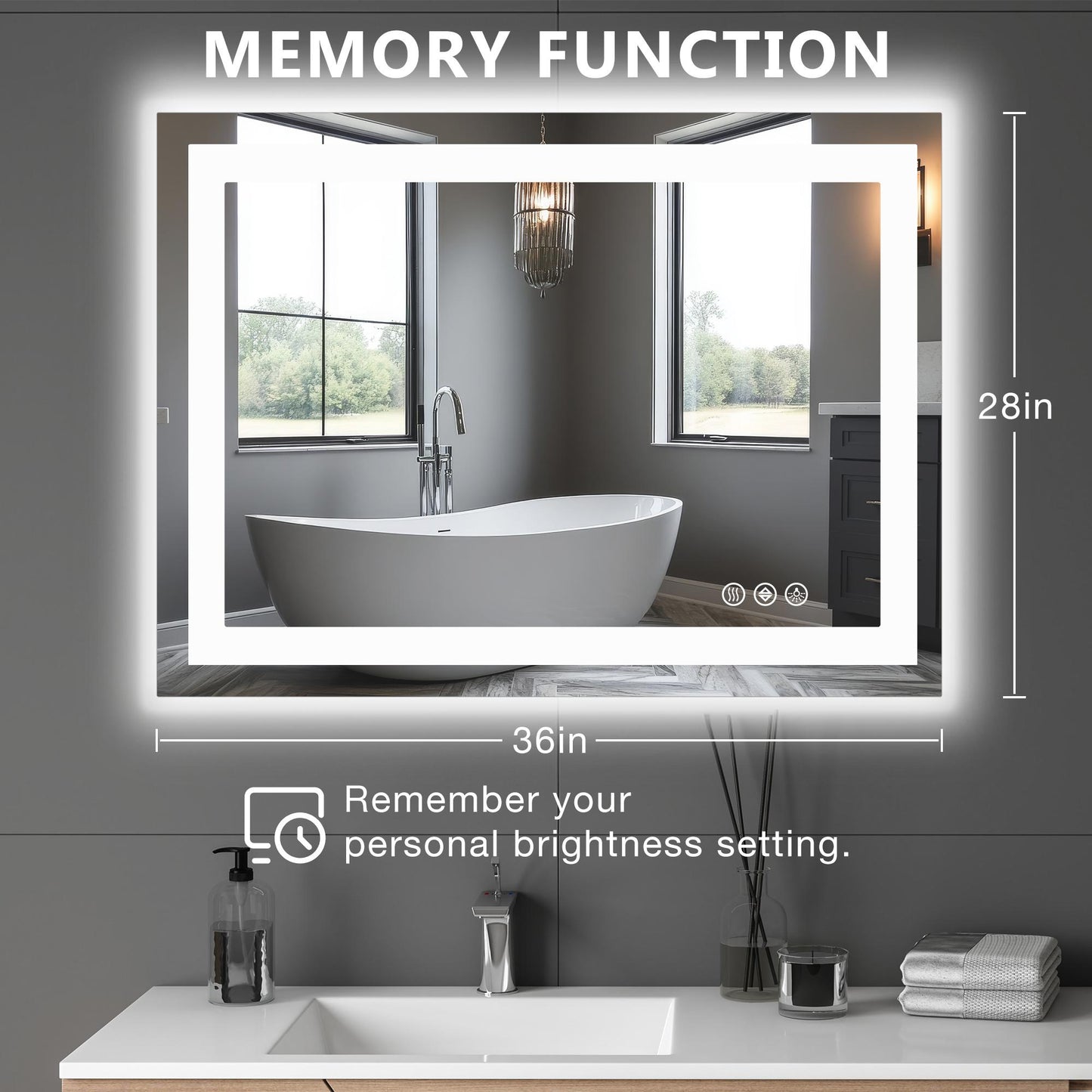 28"x36" Anti-fog LED Bathroom Mirror w/ Dual Light Source & Three Lighting Modes