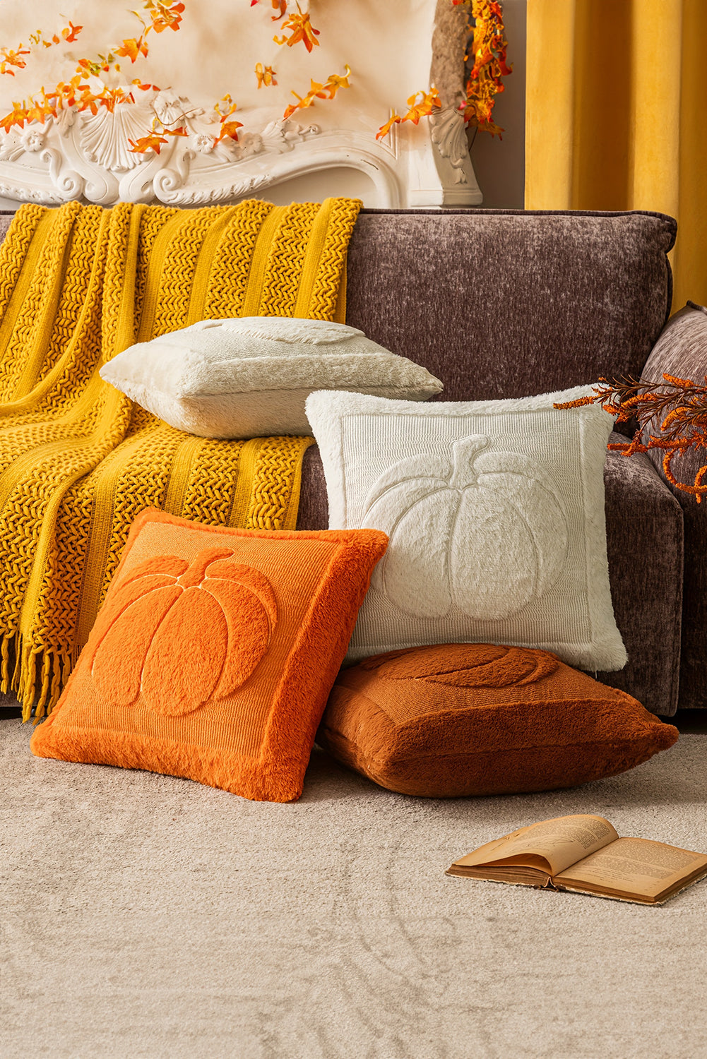 Orange Plush Textured Pumpkin Pillowcase