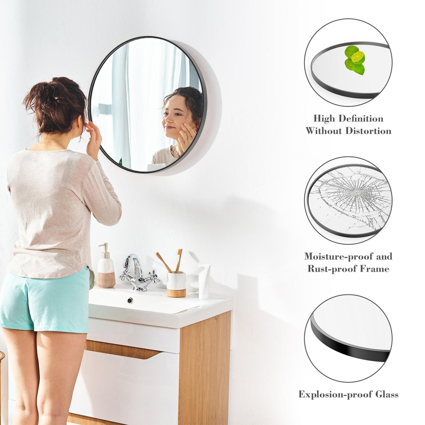 24" Black Round Wall Mirror