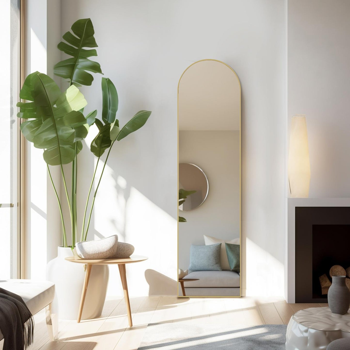 Gold Arched Full Length Floor Mirror 16"x59"