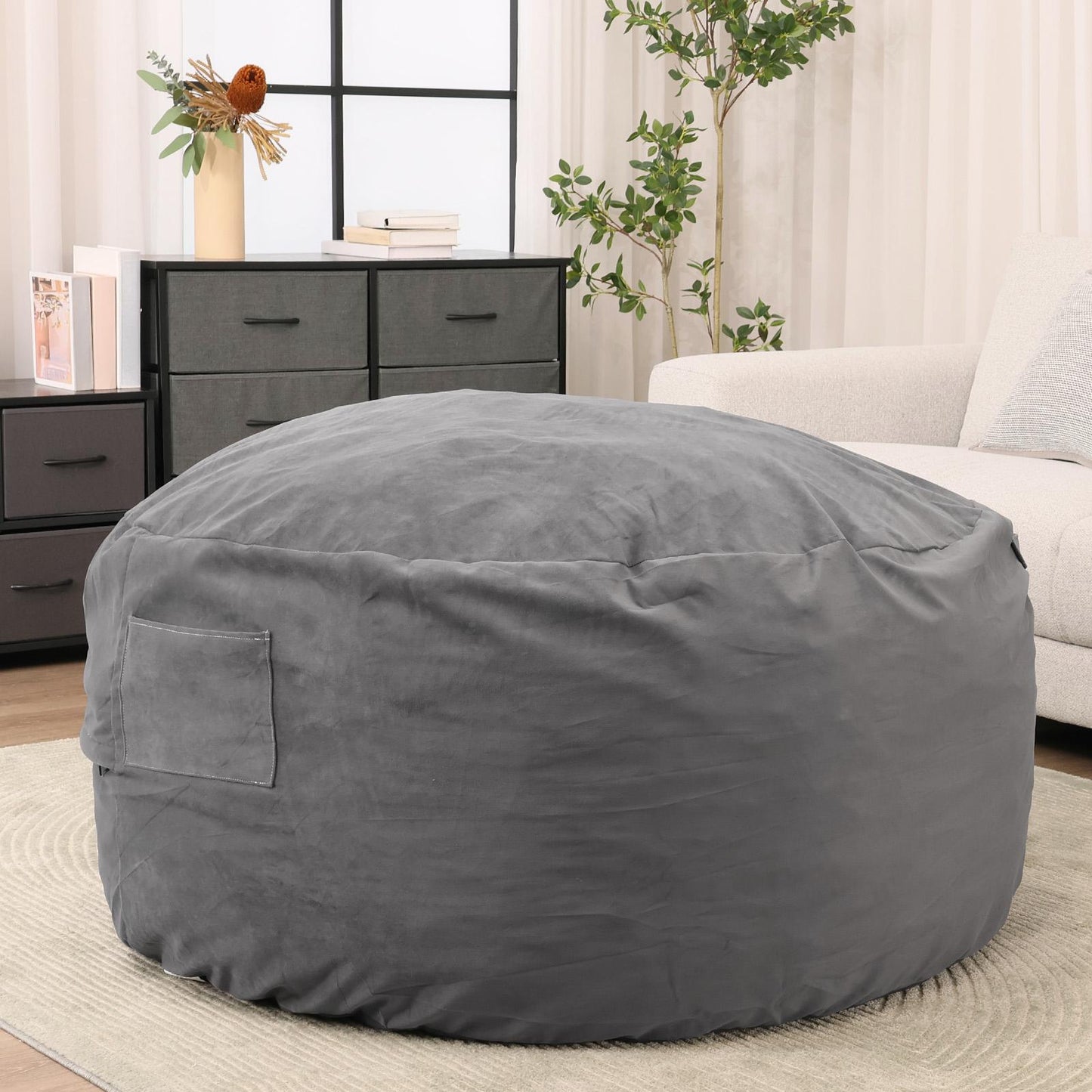 Dark Grey XL Foam Filled Bean Bag Chair w/ Removable Cover
