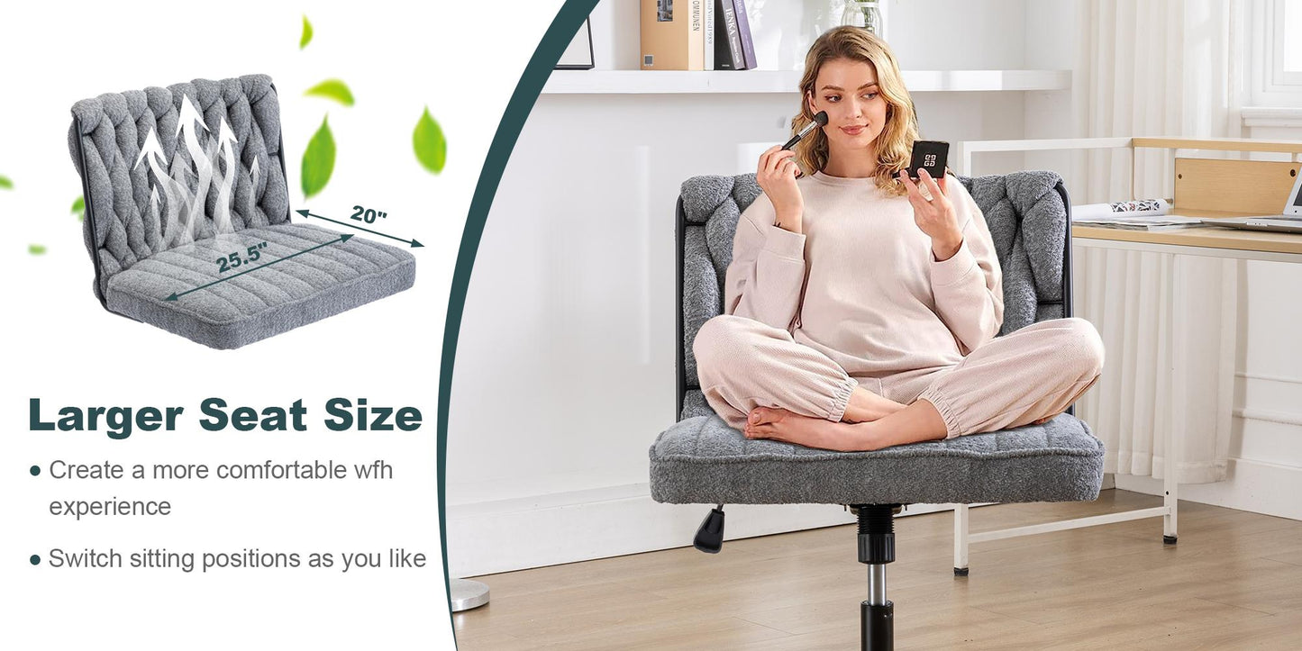 Grey Wide Ergonomic Armless Office Chair w/ No Wheels