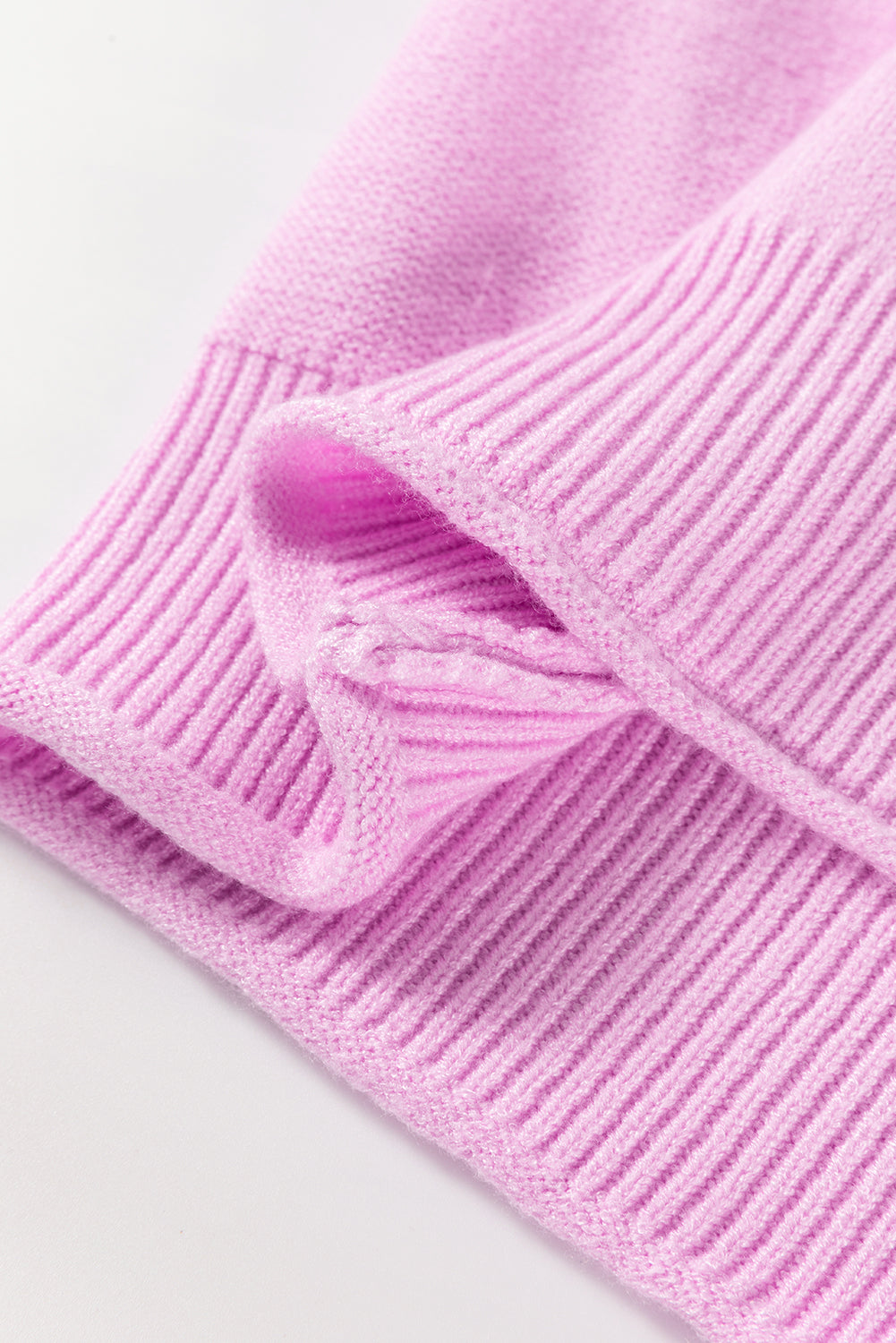 Pink Roll Hem Ribbed Detail Drop Shoulder Sweater