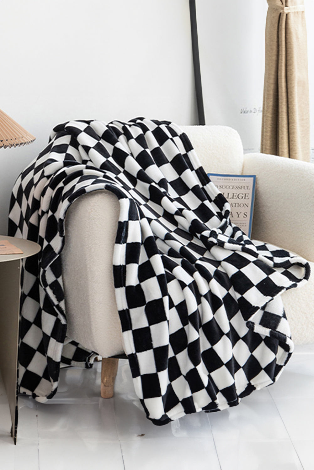 Navy Blue Checkerboard Printed Soft Throw Blanket 120*200cm