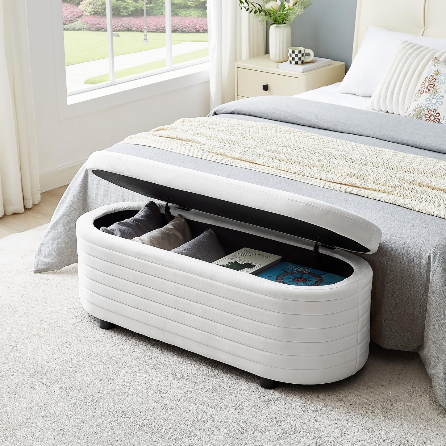 White Velvet Multi-Functional Storage Bench