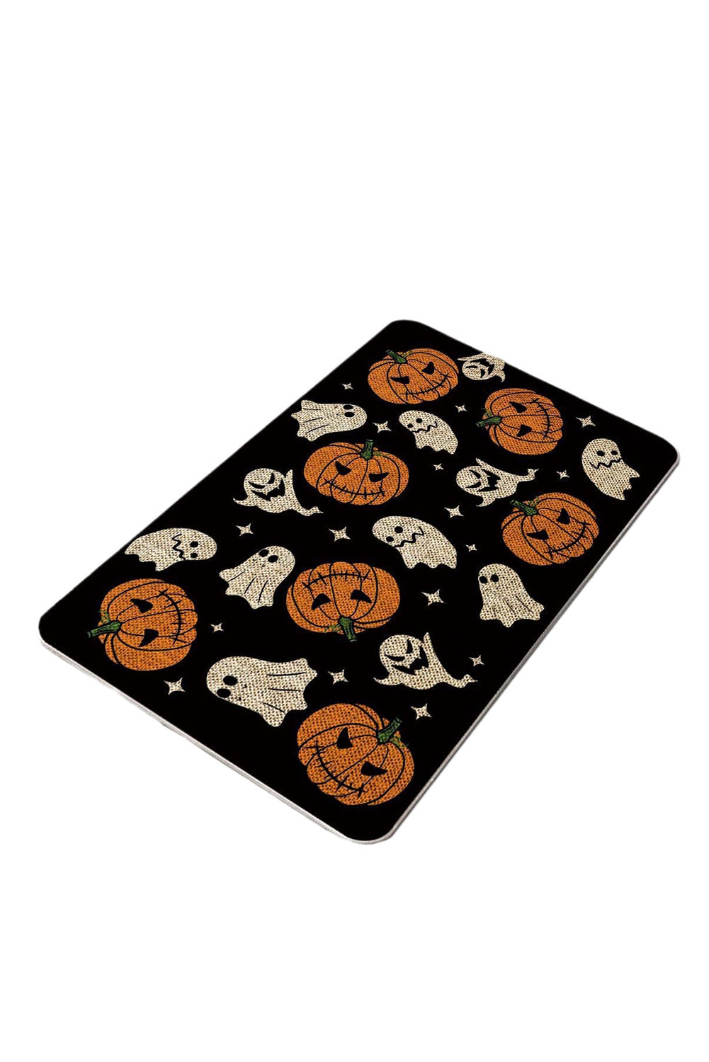 Black Halloween Pumpkin Ghost Print Doormat